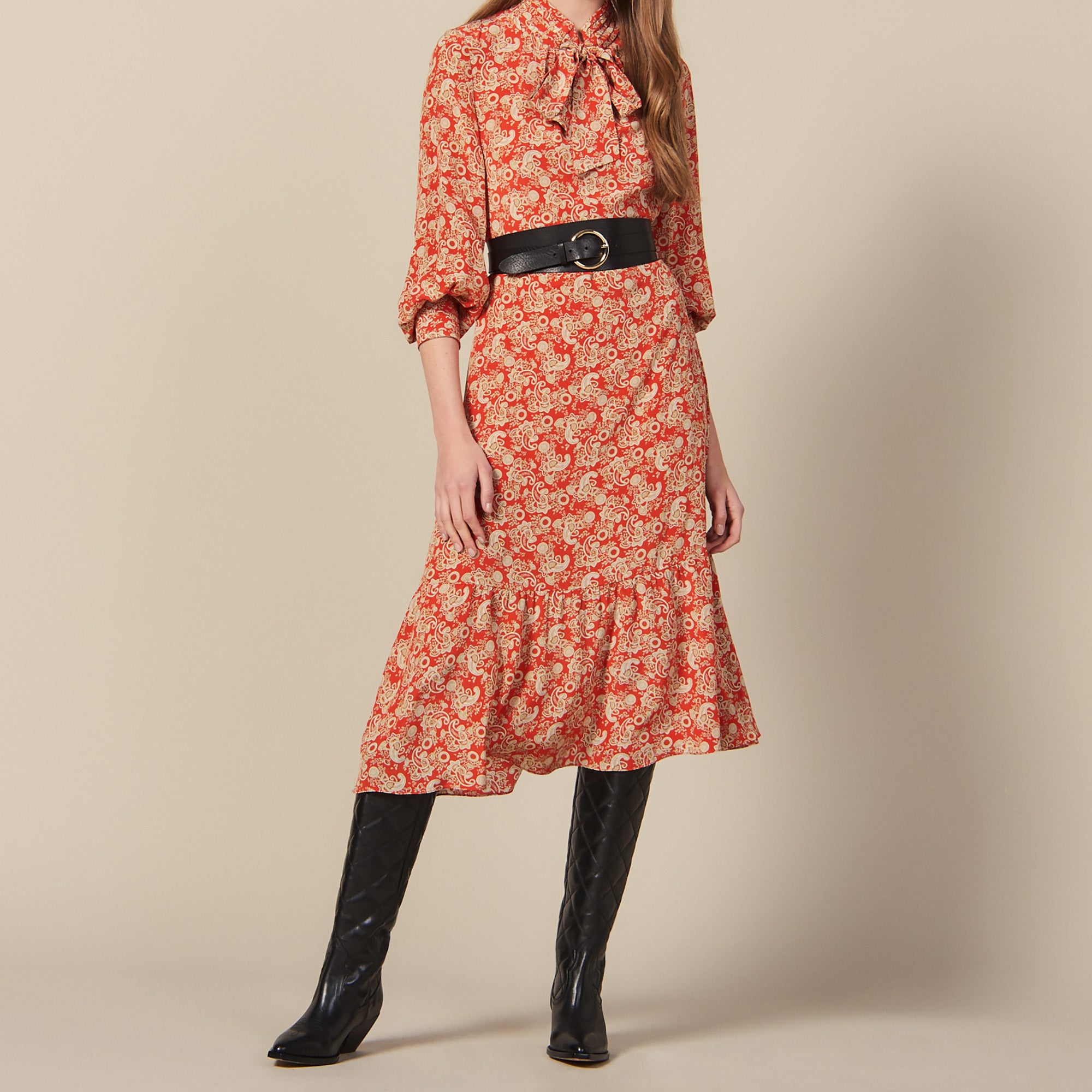 Robe longue imprimée en soie Sandro seconde main