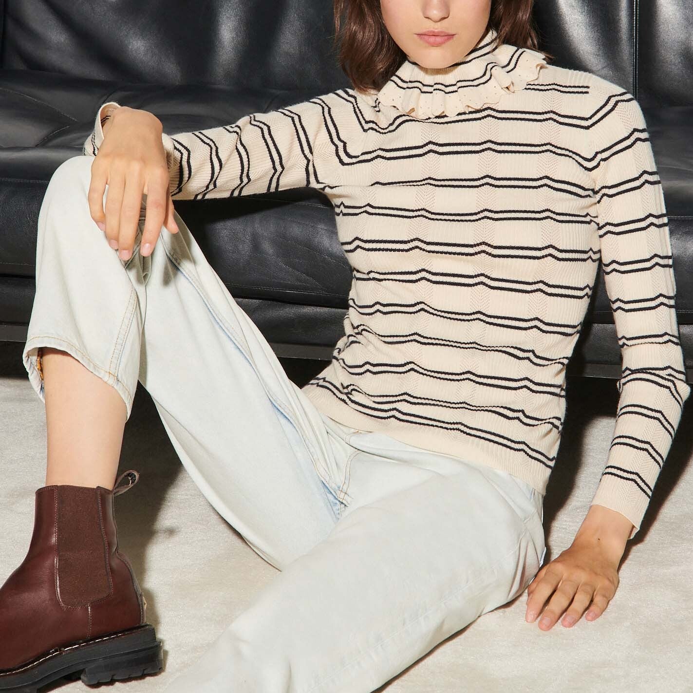 Pull col roulé à rayures Sandro seconde main