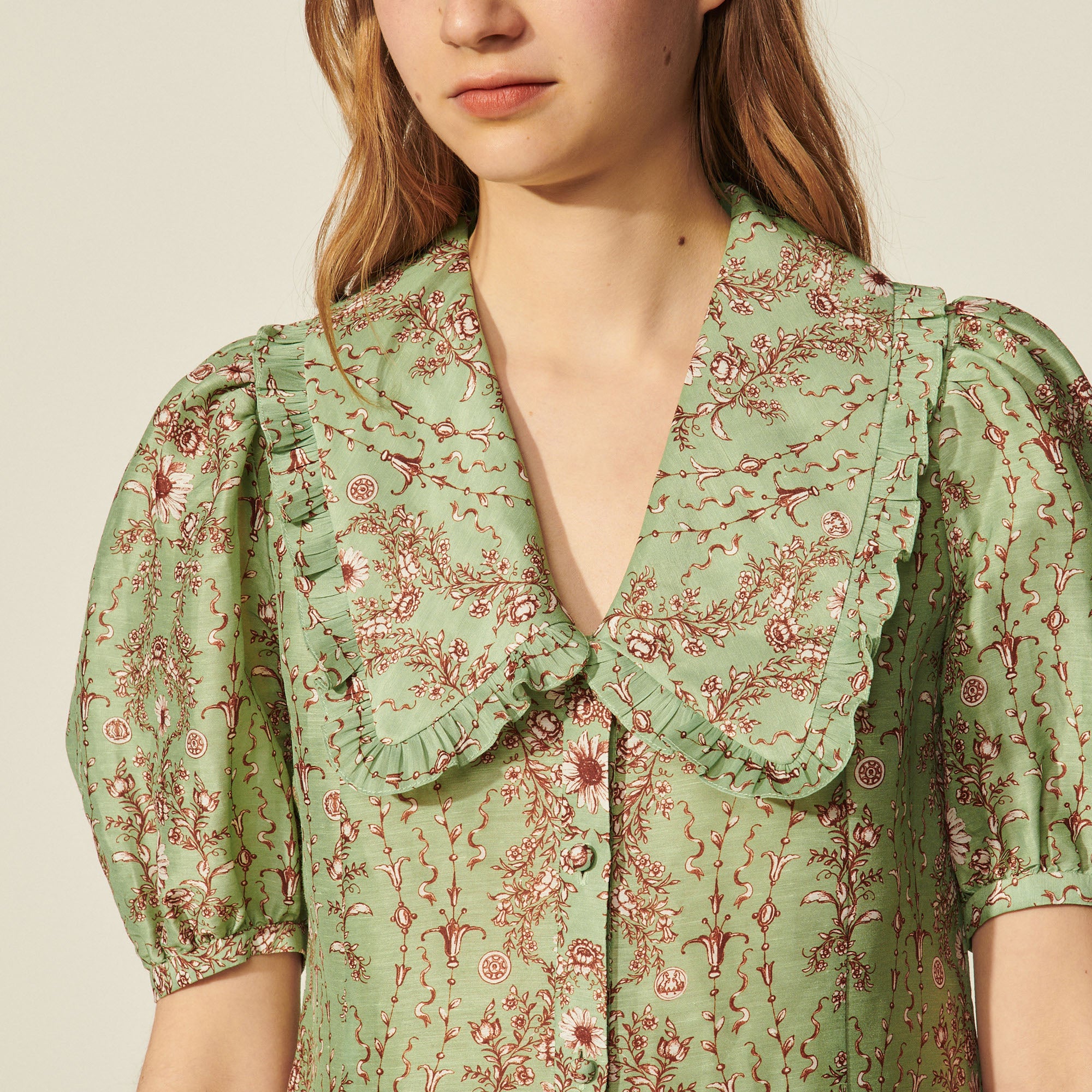 Robe courte imprimée à grand col Sandro seconde main