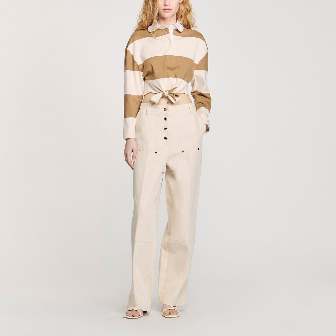 T-shirt rayé à col polo strassé Sandro seconde main