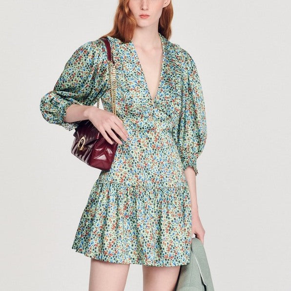 Robe courte fluide imprimé fleuri Sandro seconde main