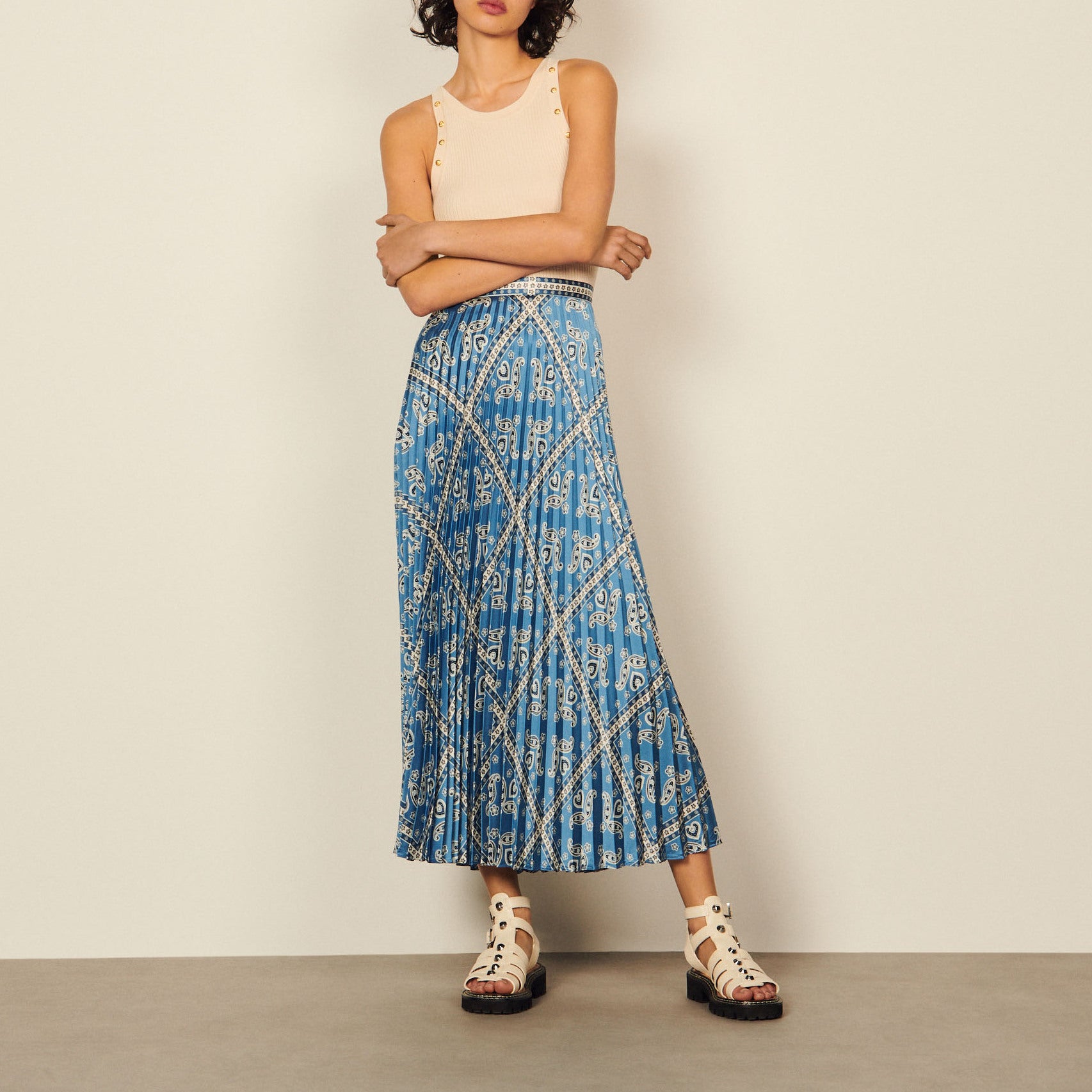 Jupe longue imprimée et plissée Sandro seconde main