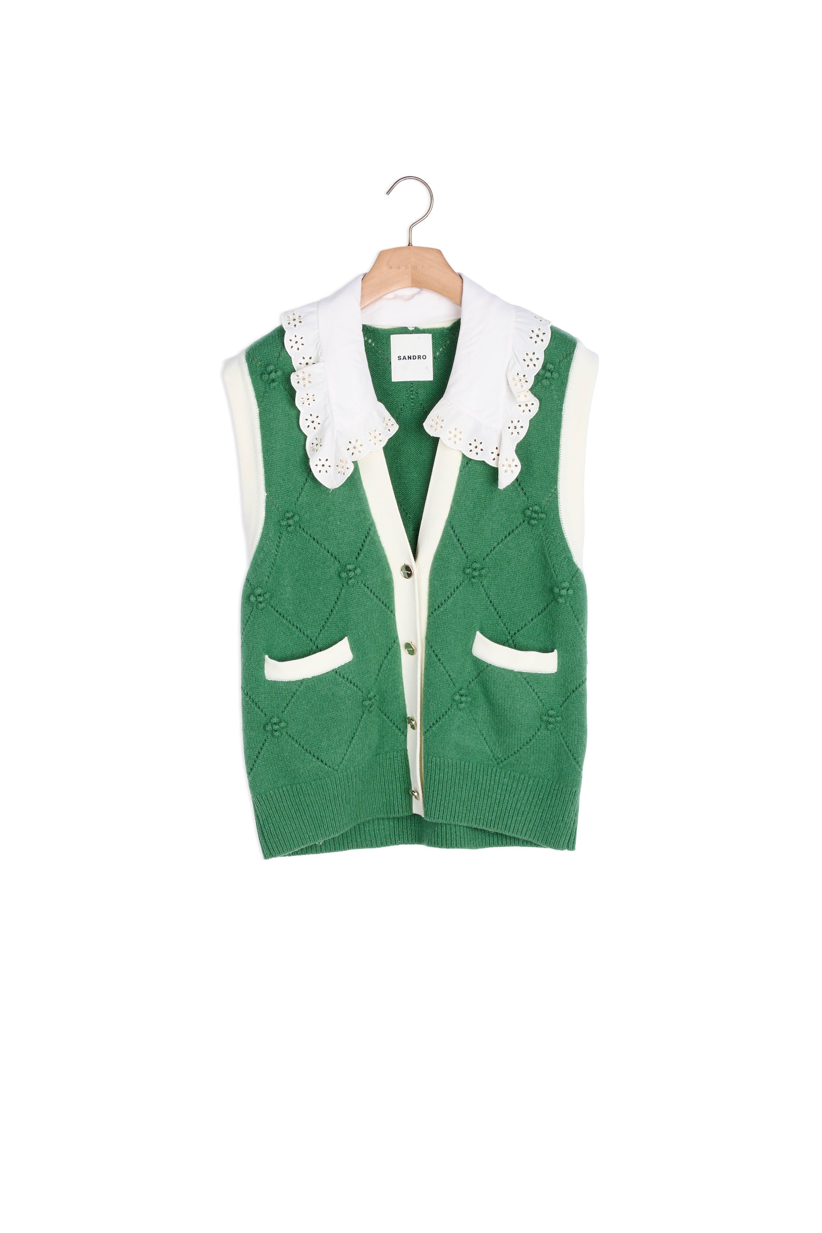 Cardicoat sans manches à col en dentelle Sandro seconde main