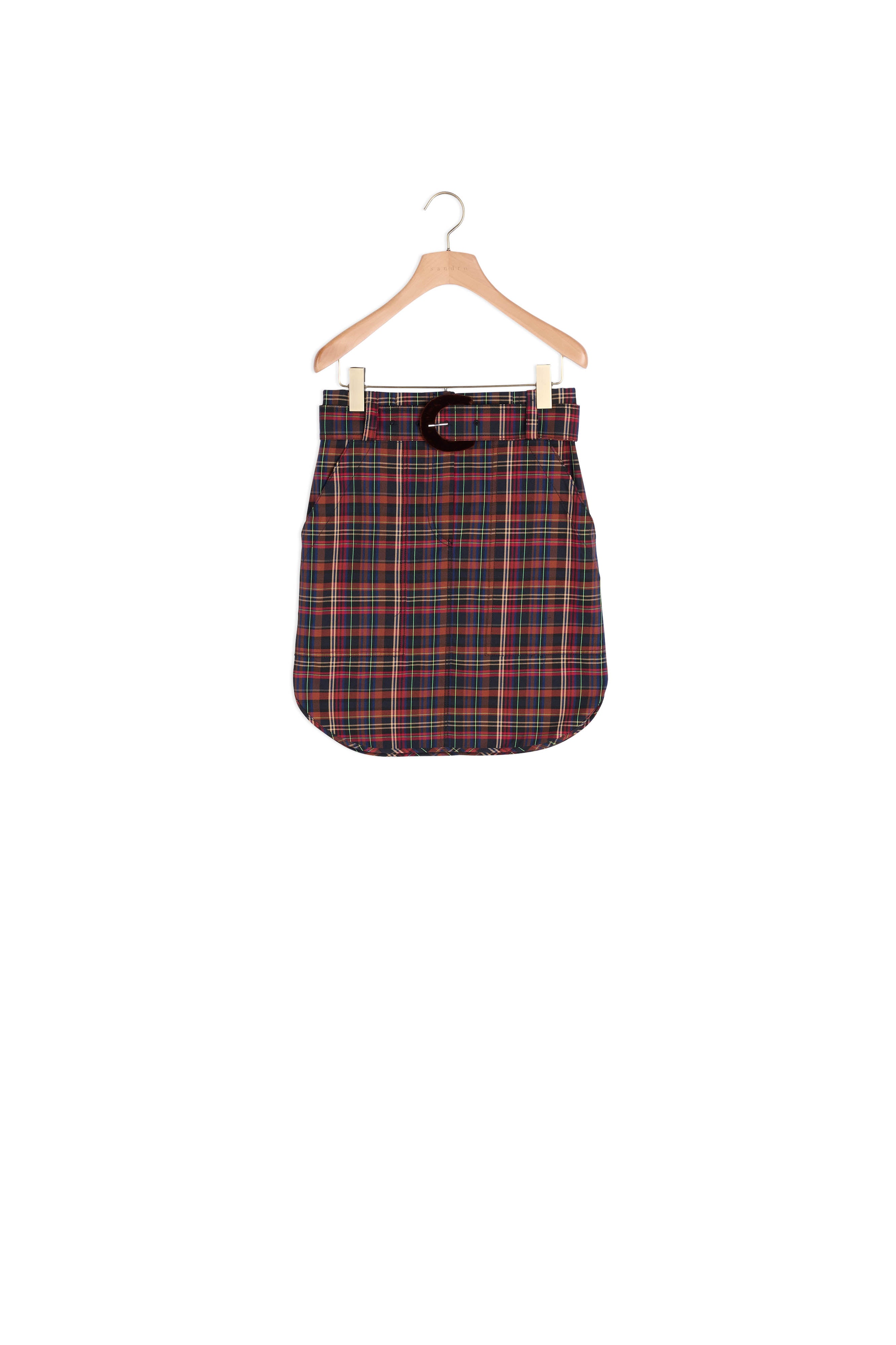 Jupe courte à carreaux et ceinture Sandro seconde main