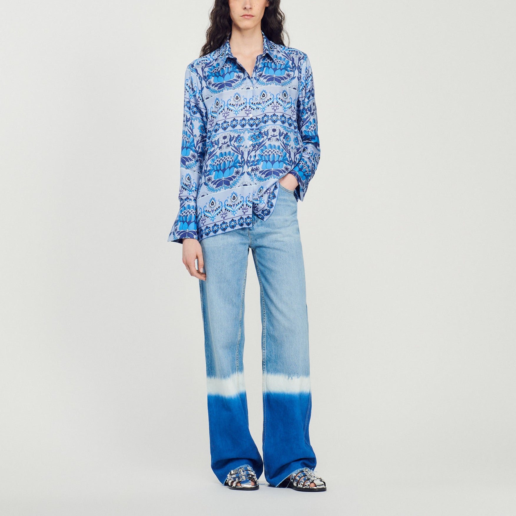 Chemise en soie imprimée Sandro seconde main