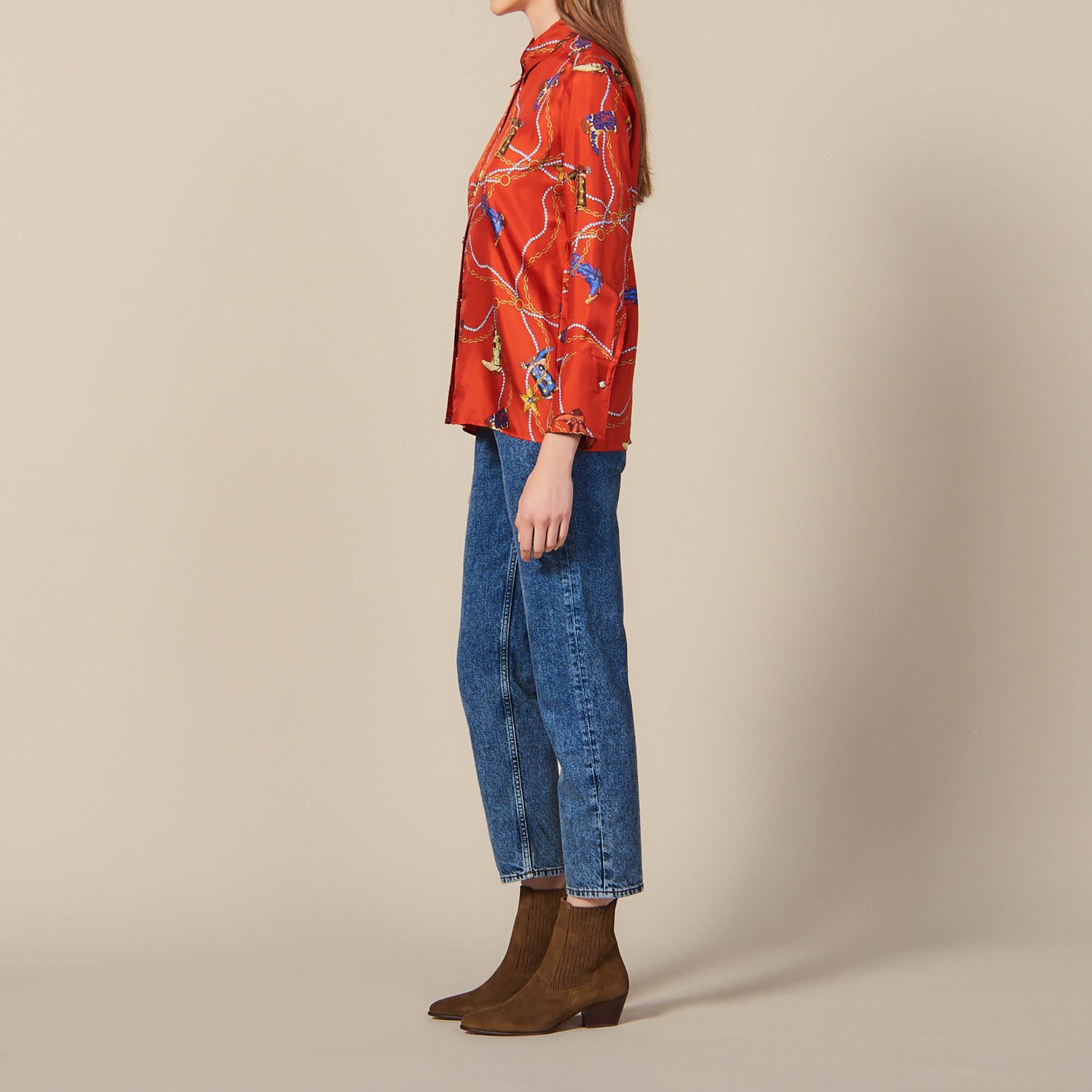 Chemise imprimée en twill de soie Sandro seconde main