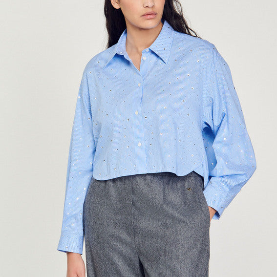 Chemise à rayures ornée de strass Sandro seconde main