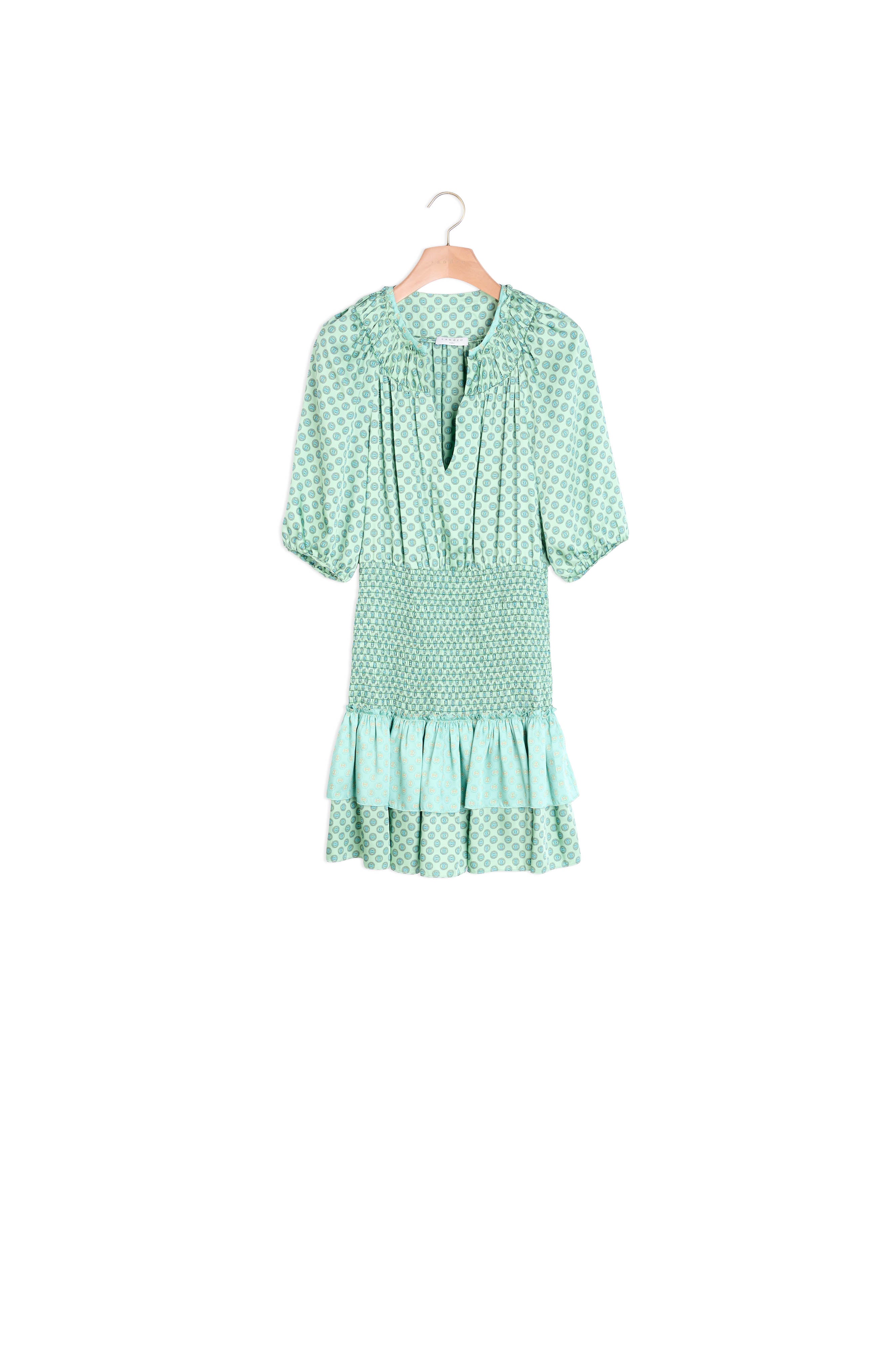 Robe courte en mix d'imprimés smockés Sandro seconde main