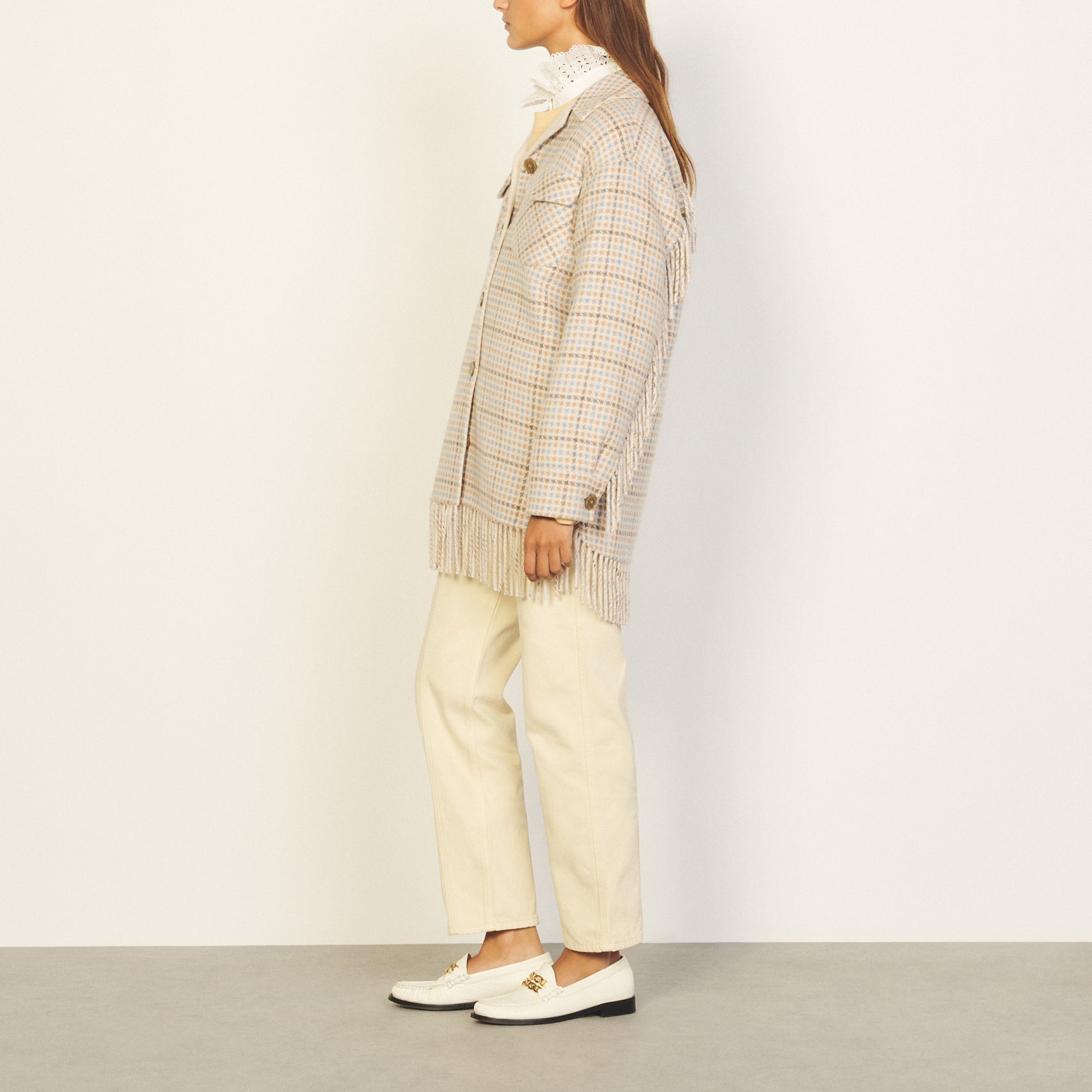 Manteau sur Chemise frangé en laine Sandro seconde main