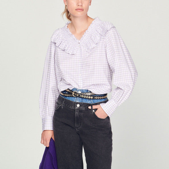 Chemise à carreaux et col volanté Sandro seconde main