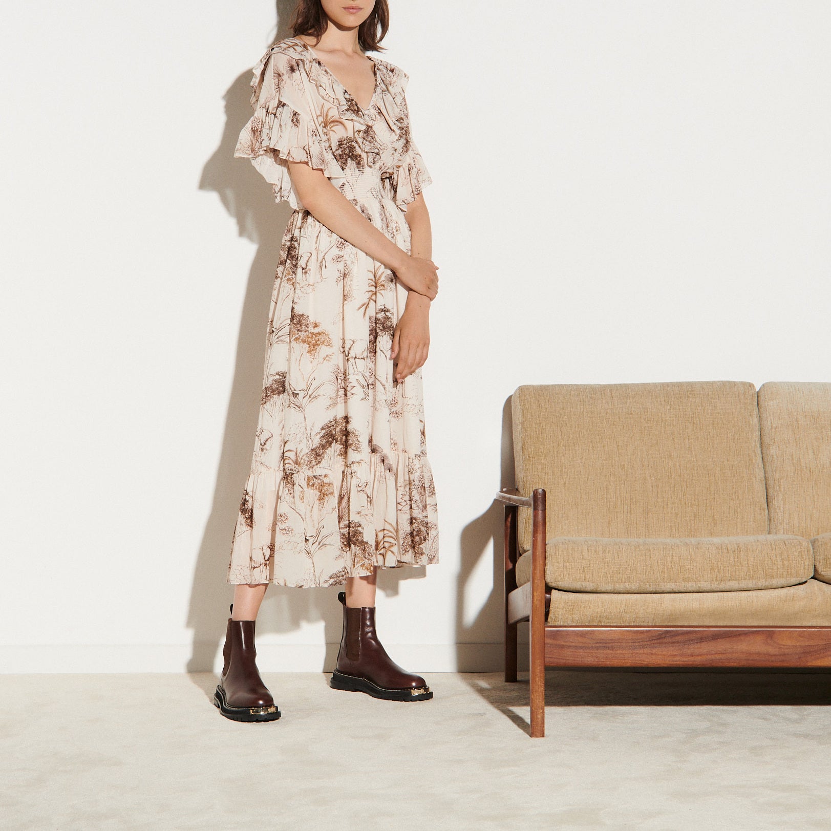 Robe longue imprimée avec volants Sandro seconde main