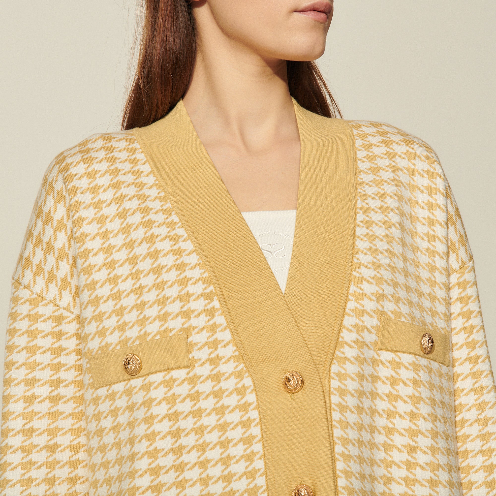 Cardi-coat à motifs pied de coq Sandro seconde main