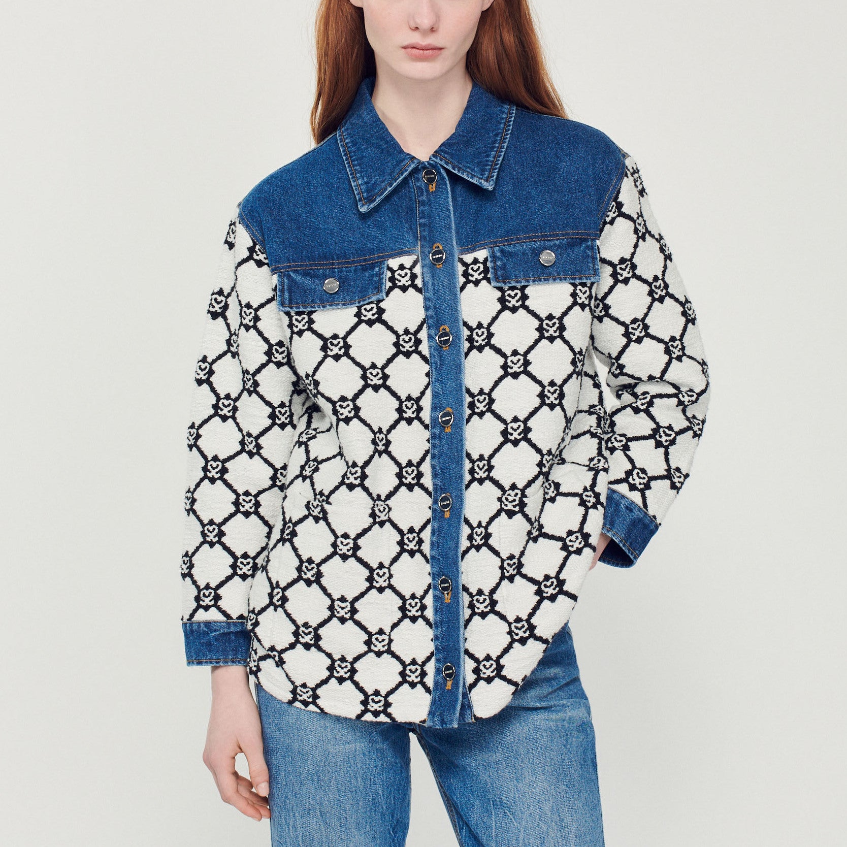 Cardicoat en Maille et denim Sandro seconde main