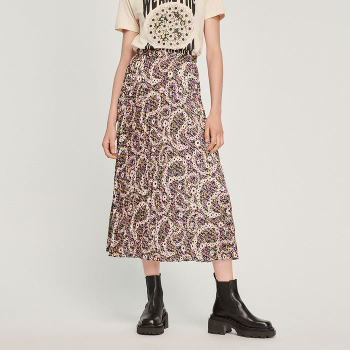 Jupe midi plissée et  imprimée Sandro seconde main