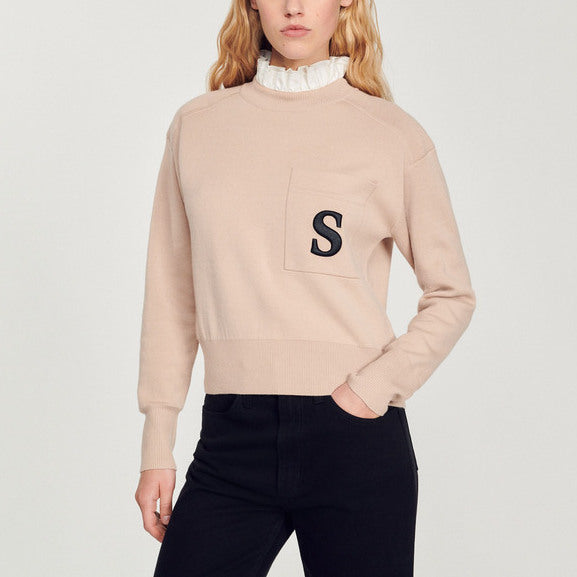 Pull à col volanté contrasté Sandro seconde main