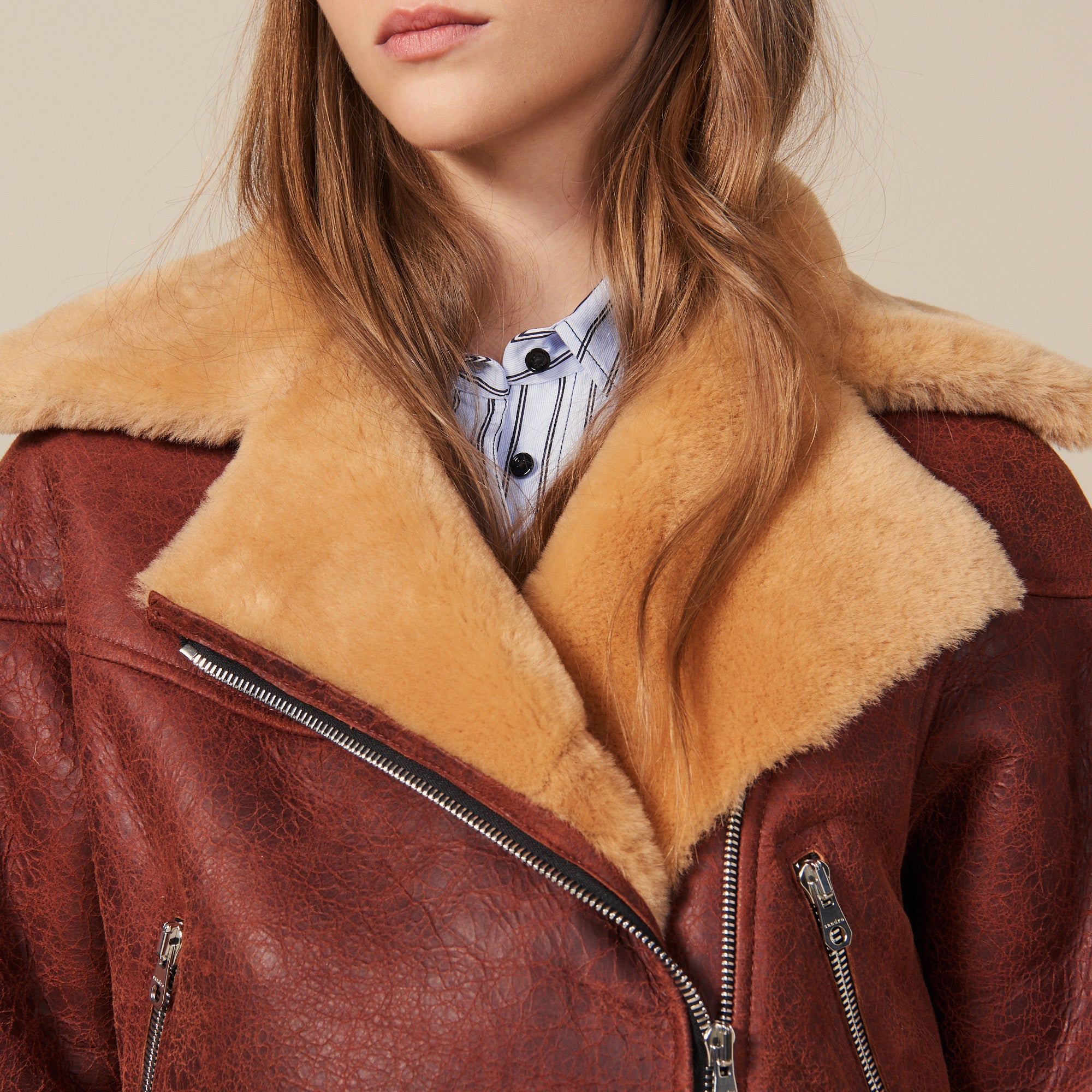 Bombardier en peau lainée bicolore Sandro seconde main