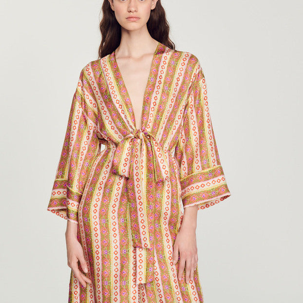 Robe caftan imprimé Flower Stripes Sandro seconde main