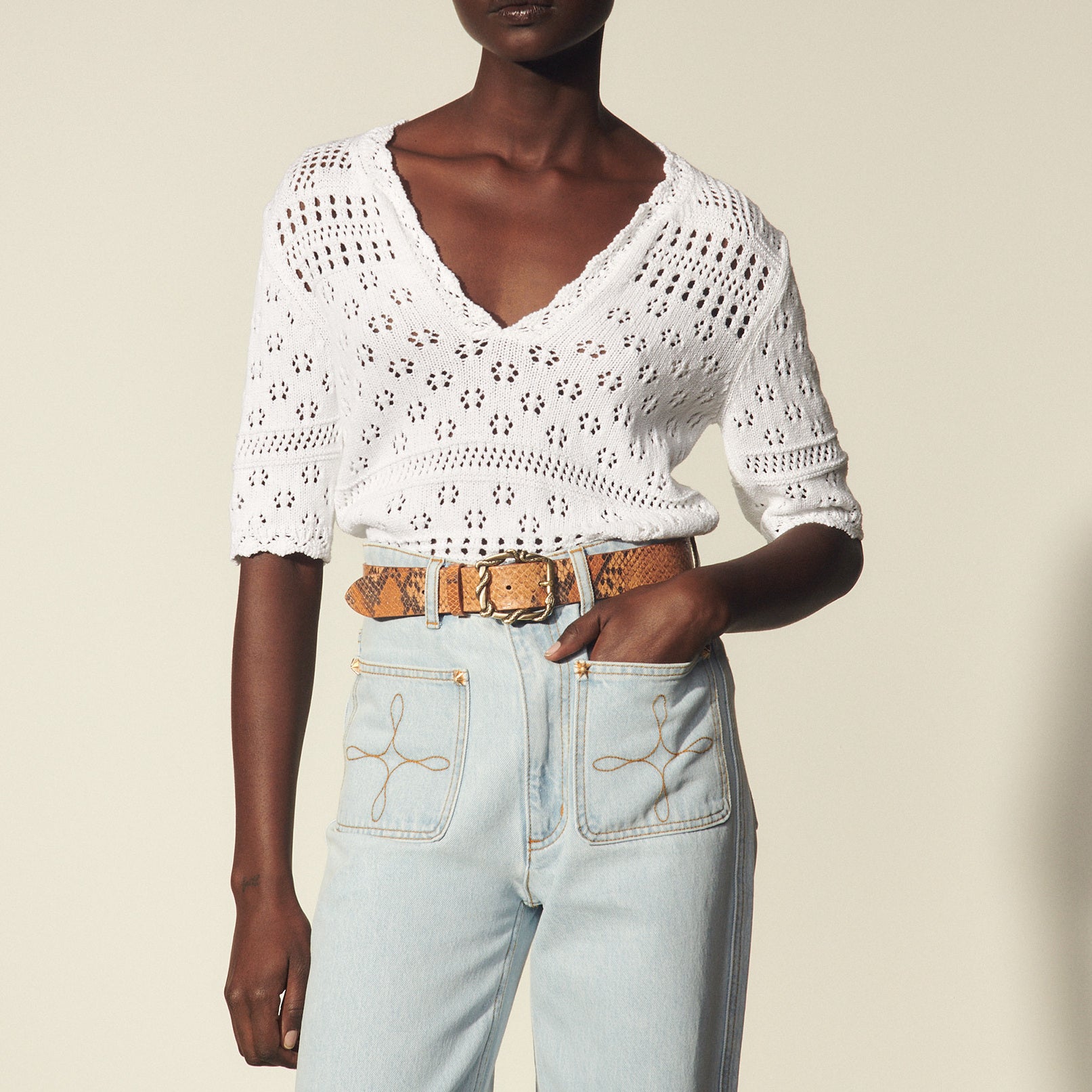 Pull manches courtes en maille fantaisie Sandro seconde main