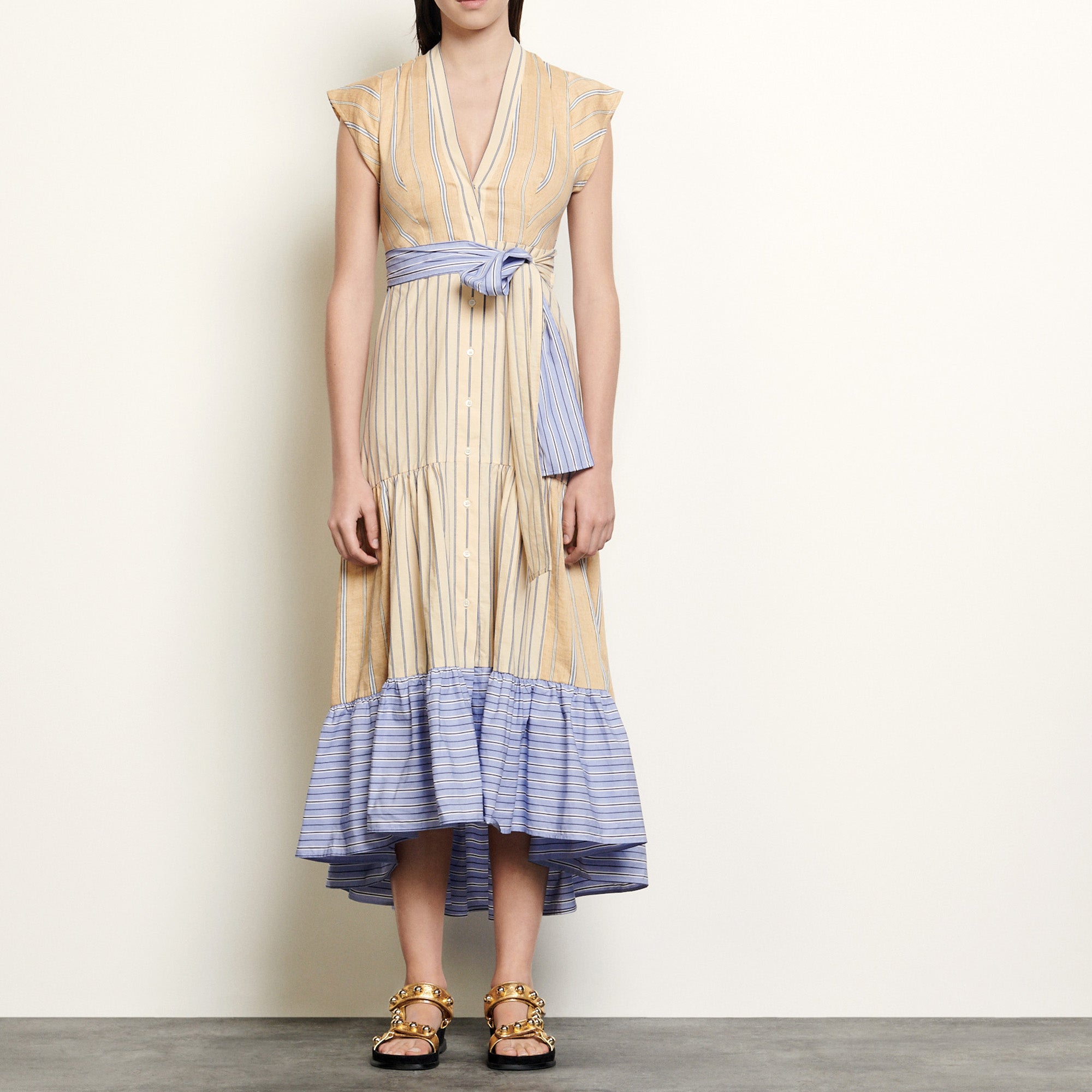 Robe longue asymétrique à rayures Sandro seconde main