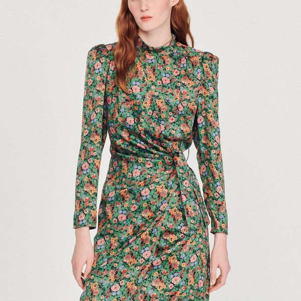 Robe mi-longue à imprimé Fleurs Sandro seconde main