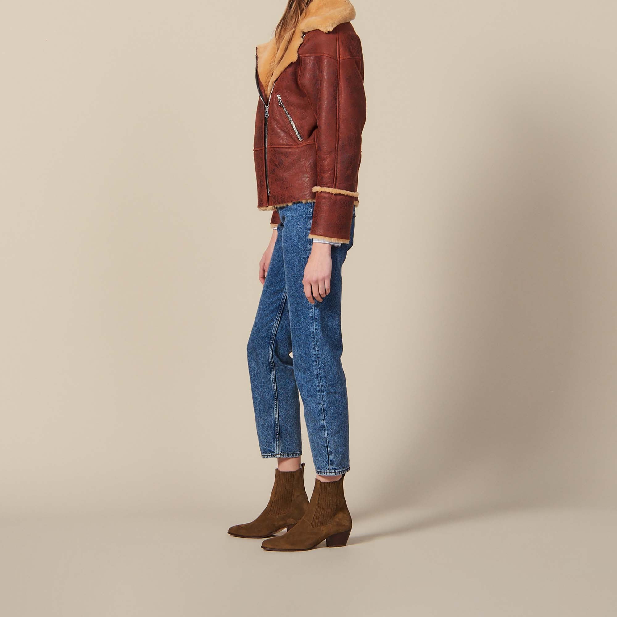 Bombardier en peau lainée bicolore Sandro seconde main