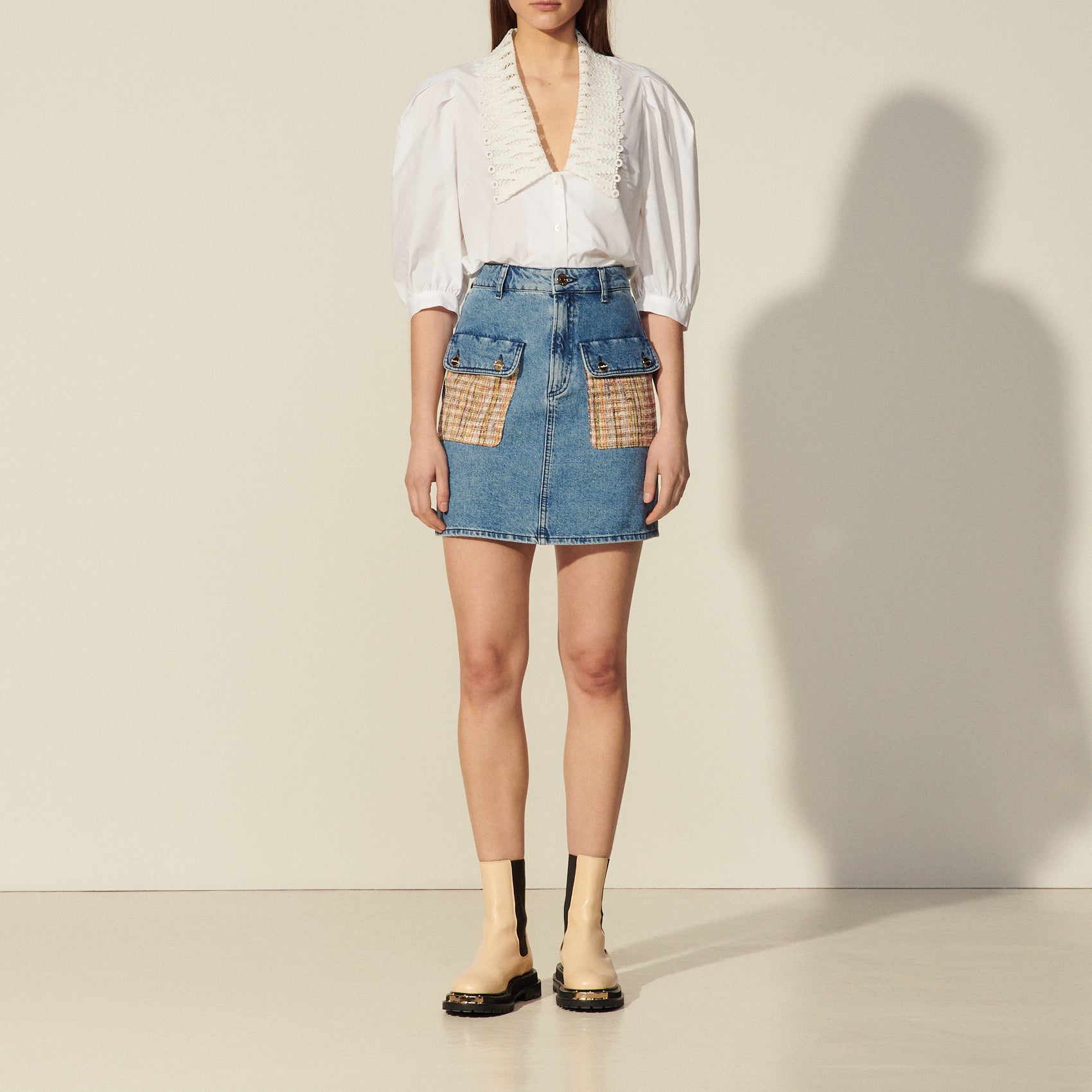 Jupe en Jean avec poches en tweed Sandro seconde main