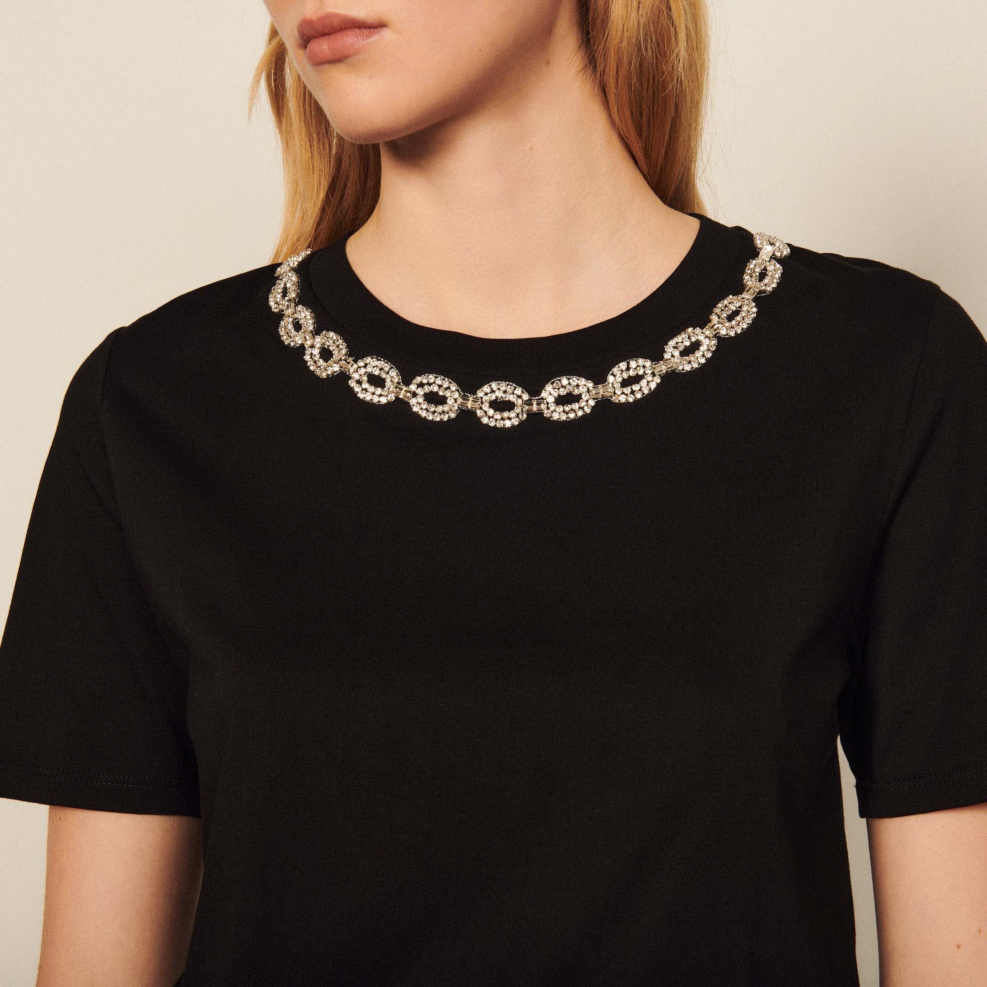 T-shirt en coton biologique à col bijou Sandro seconde main