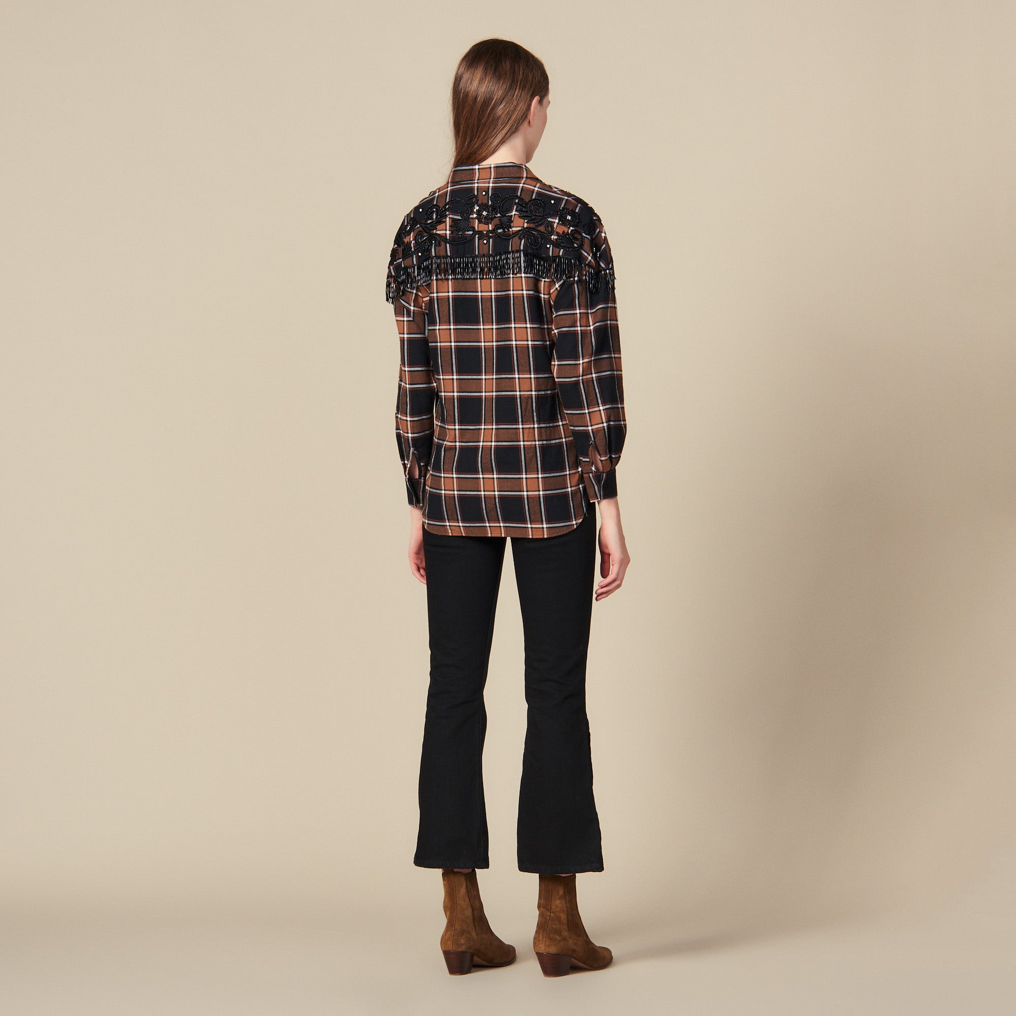 Chemise à carreaux et broderies western Sandro seconde main