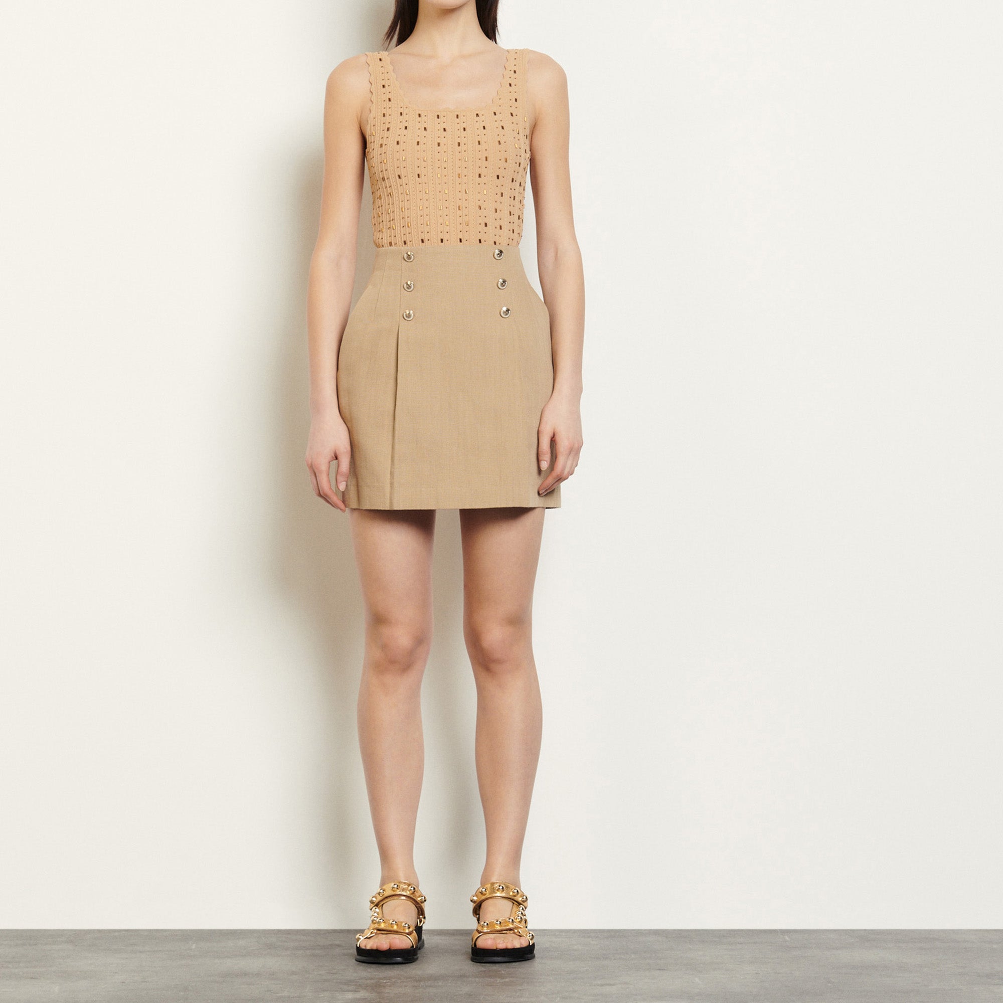 Jupe courte en coton-lin mélangé Sandro seconde main