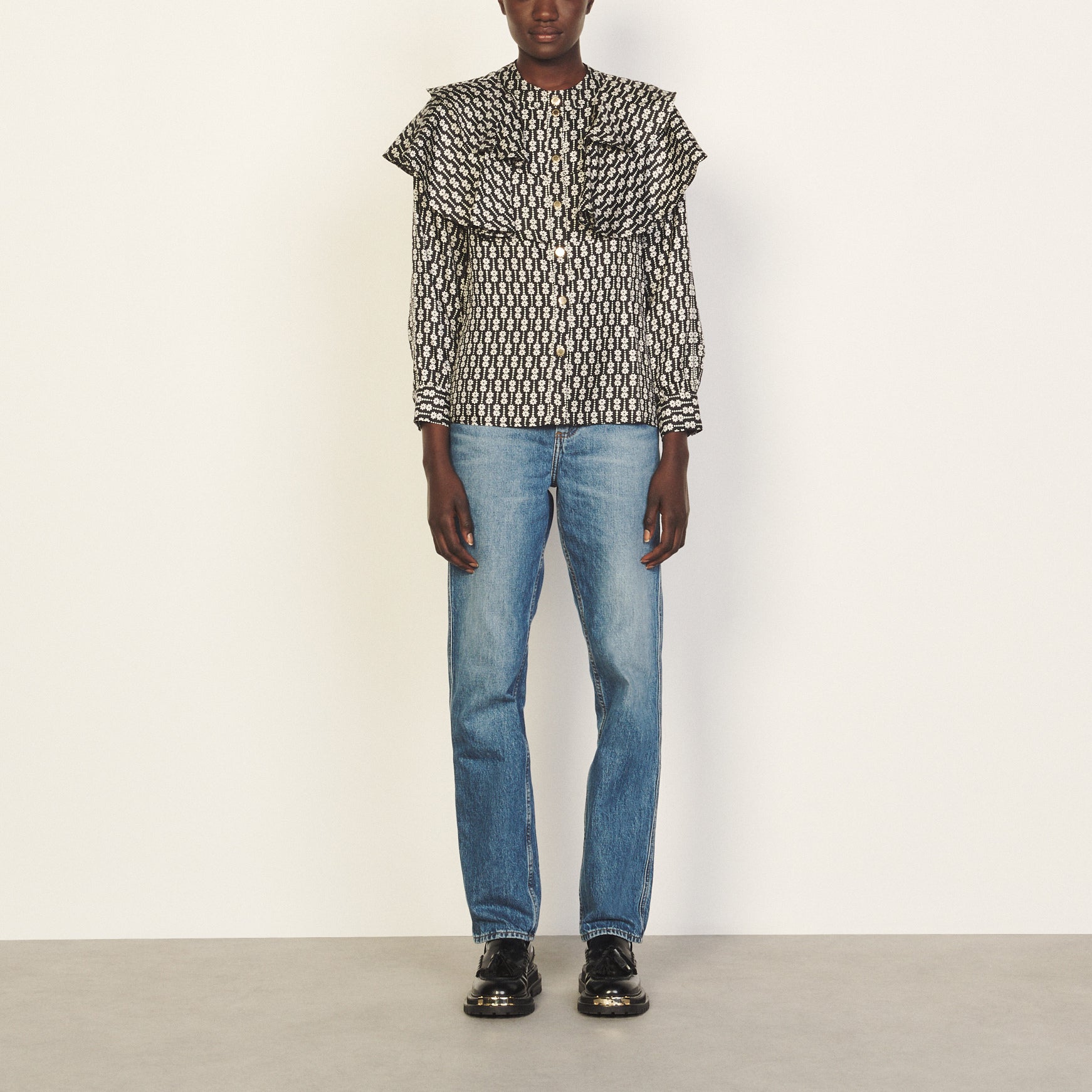 Chemise imprimé noir et blanc Sandro seconde main