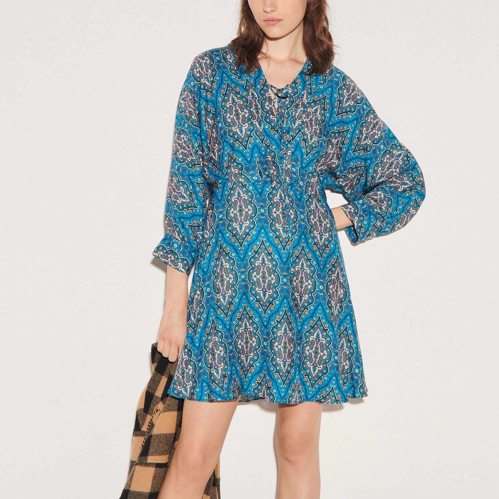 Robe courte imprimée avec laçage Sandro seconde main