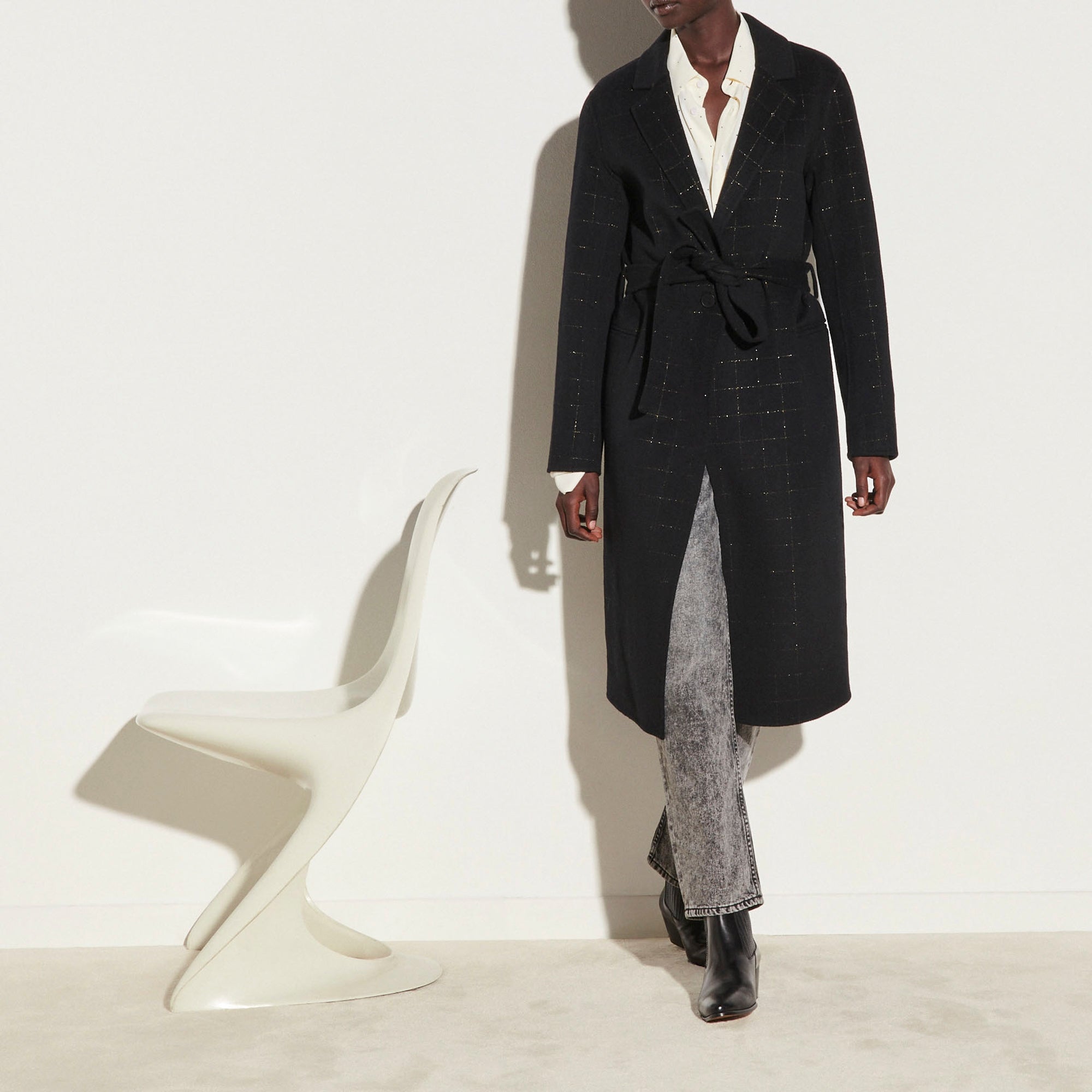 Manteau long à carreaux fantaisies Sandro seconde main