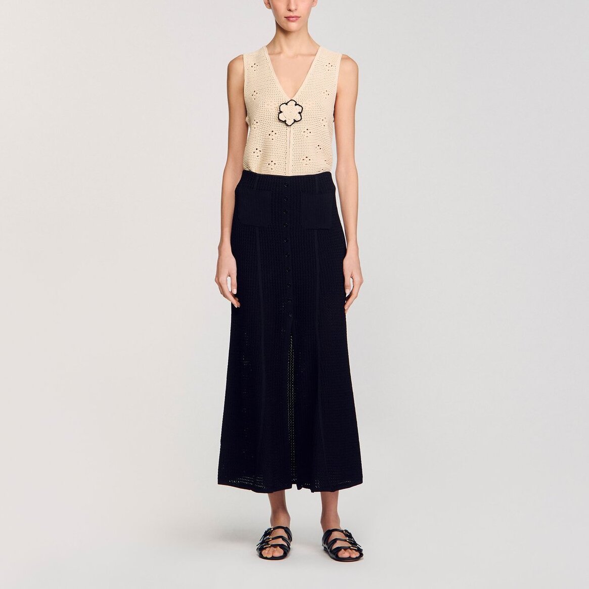 Jupe longue en maille fantaisie Sandro seconde main