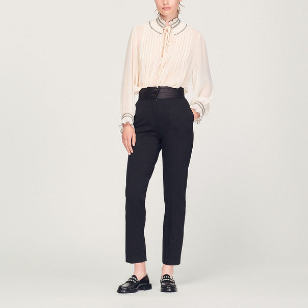 Pantalon droit à ceinture satinée Sandro seconde main