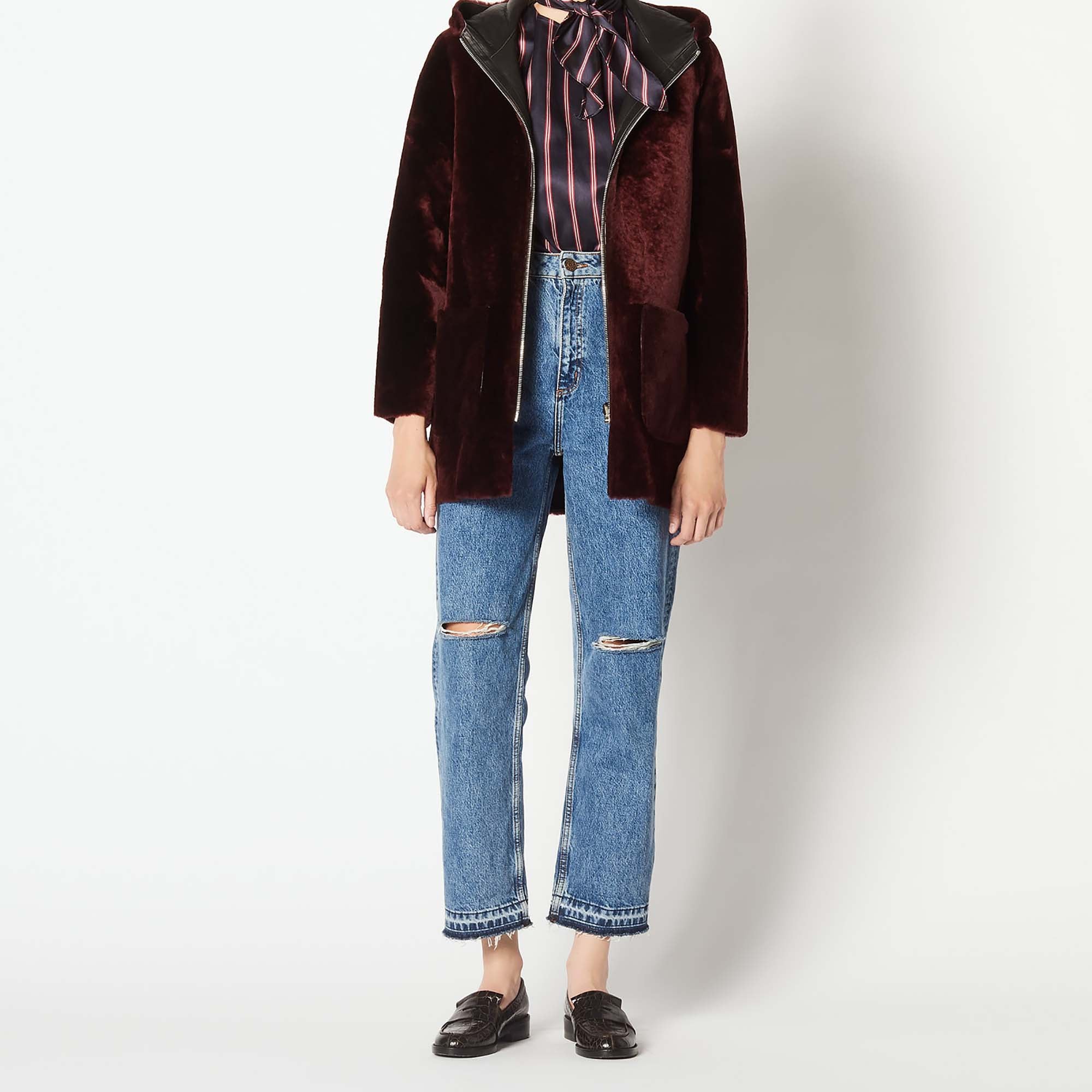 Manteau en peau lainée zippé à capuche Sandro seconde main