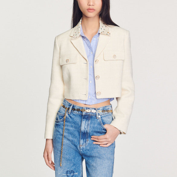 Veste courte boutonnée en tweed Sandro seconde main