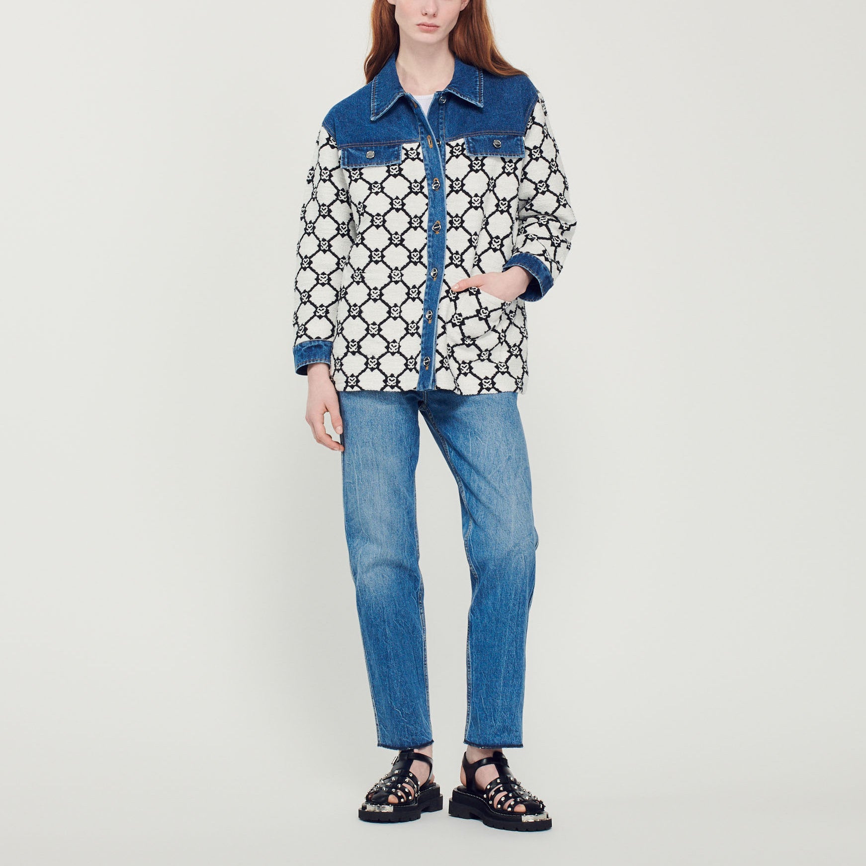 Cardicoat en Maille et denim Sandro seconde main