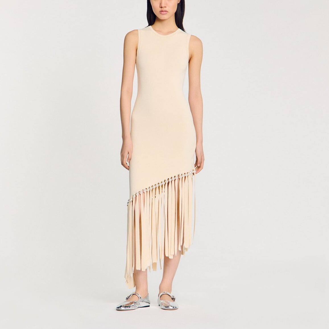 Robe midi en maille frangée et perlée Sandro seconde main