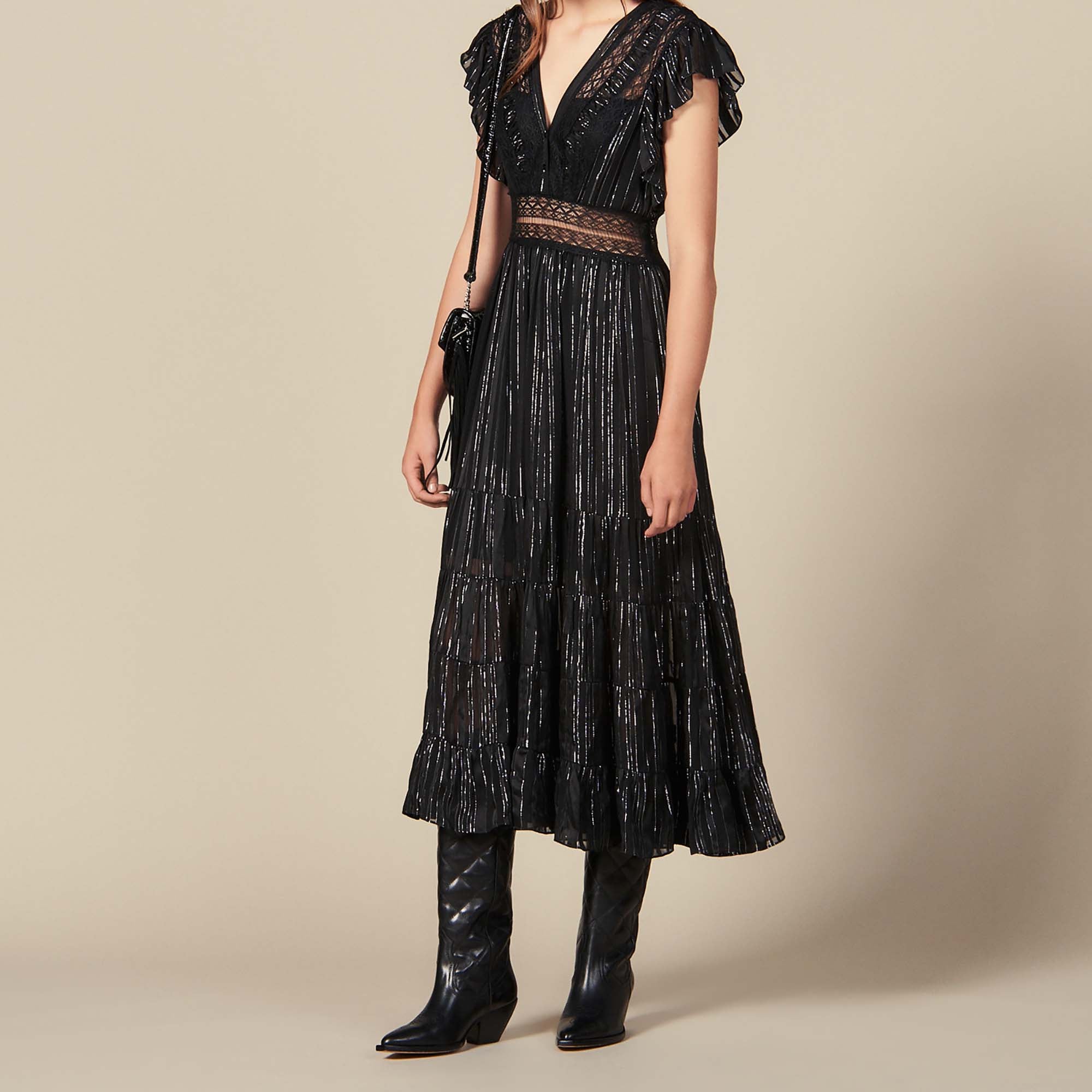 Robe longue en soie lurex Sandro seconde main