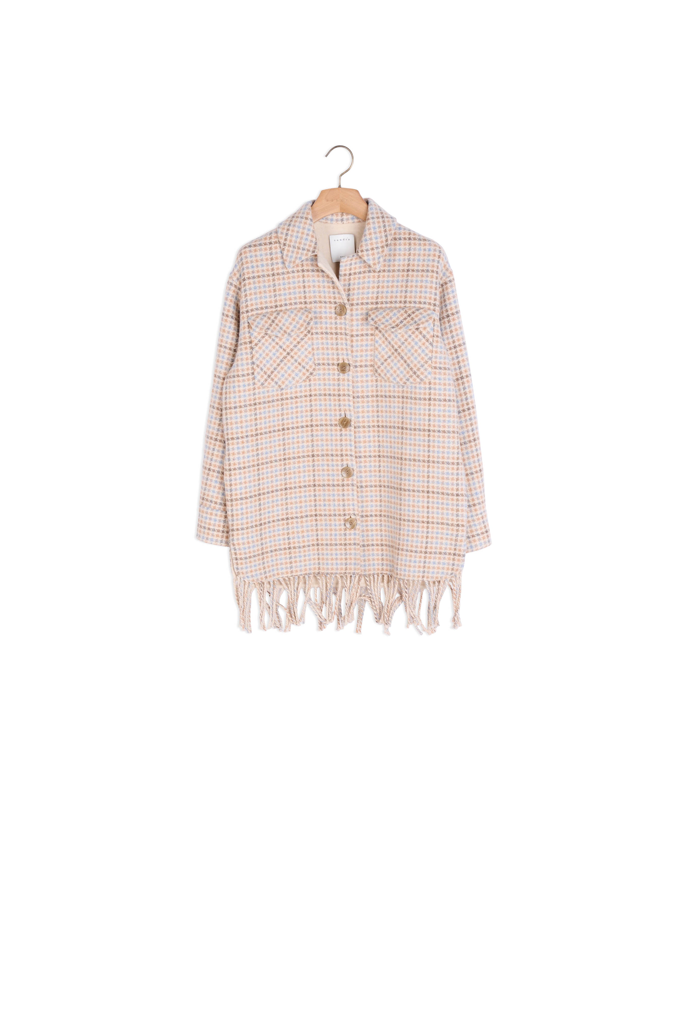 Manteau sur Chemise frangé en laine Sandro seconde main