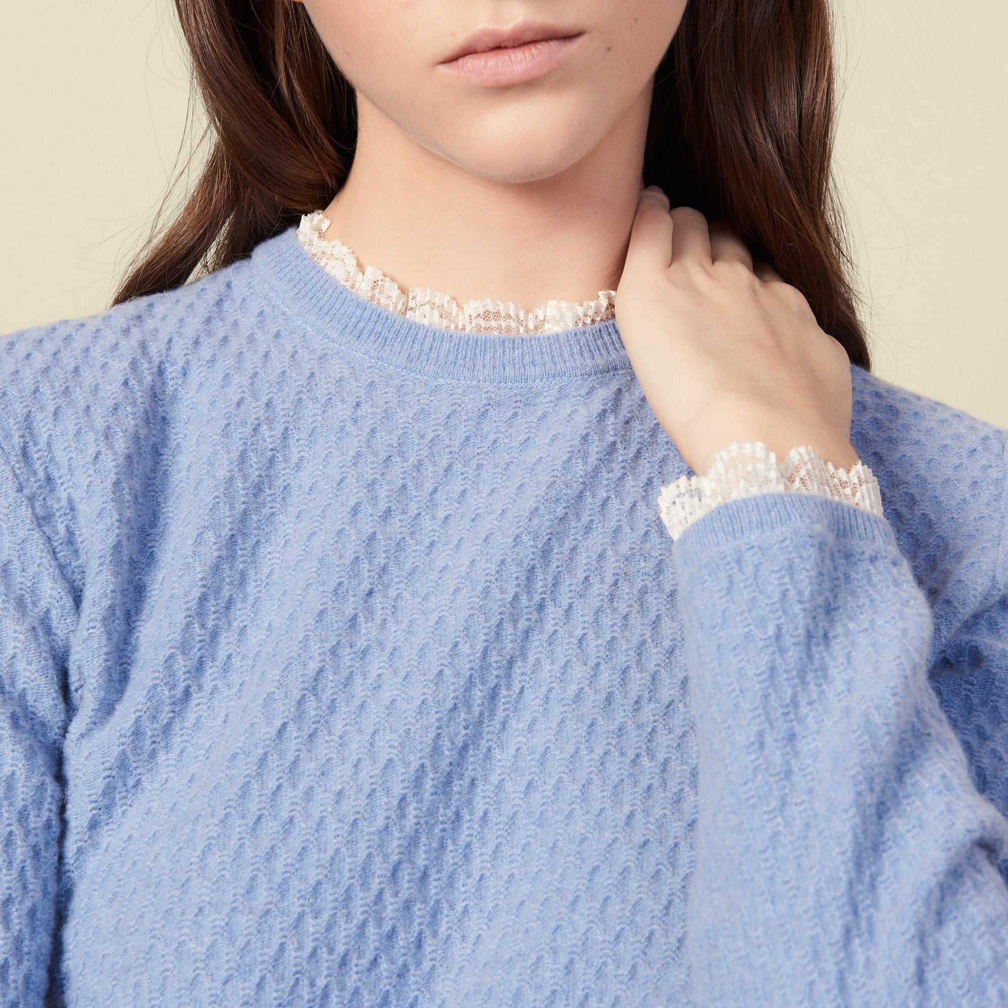 Pull en pointelle bordé de dentelle Sandro seconde main