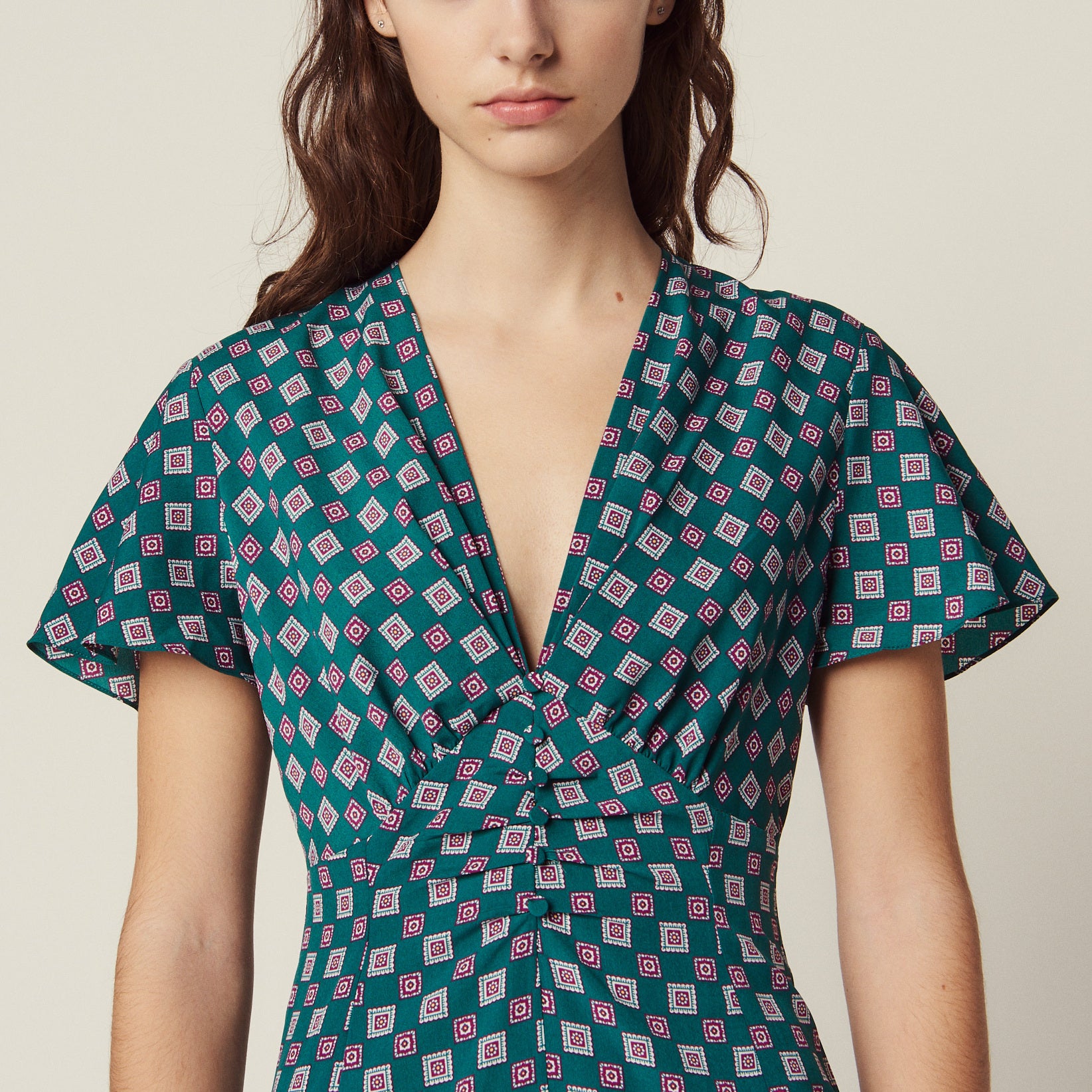 Robe fluide imprimée à manches courtes Sandro seconde main