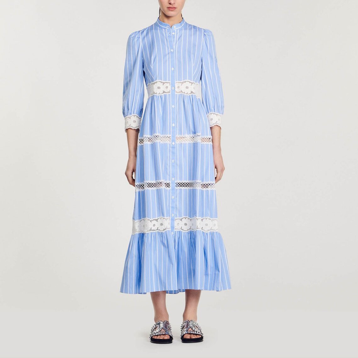 Robe longue à rayures en coton Sandro seconde main