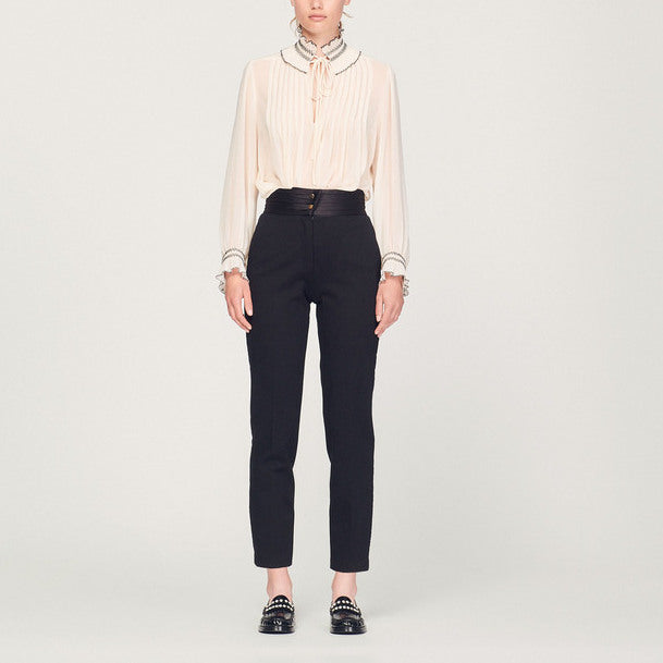 Pantalon droit à ceinture satinée Sandro seconde main