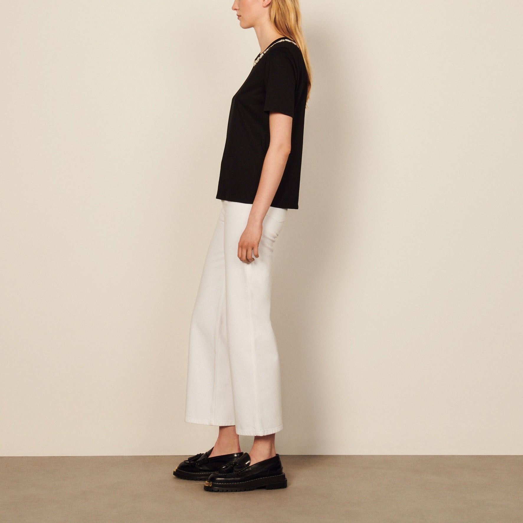 T-shirt en coton biologique à col bijou Sandro seconde main