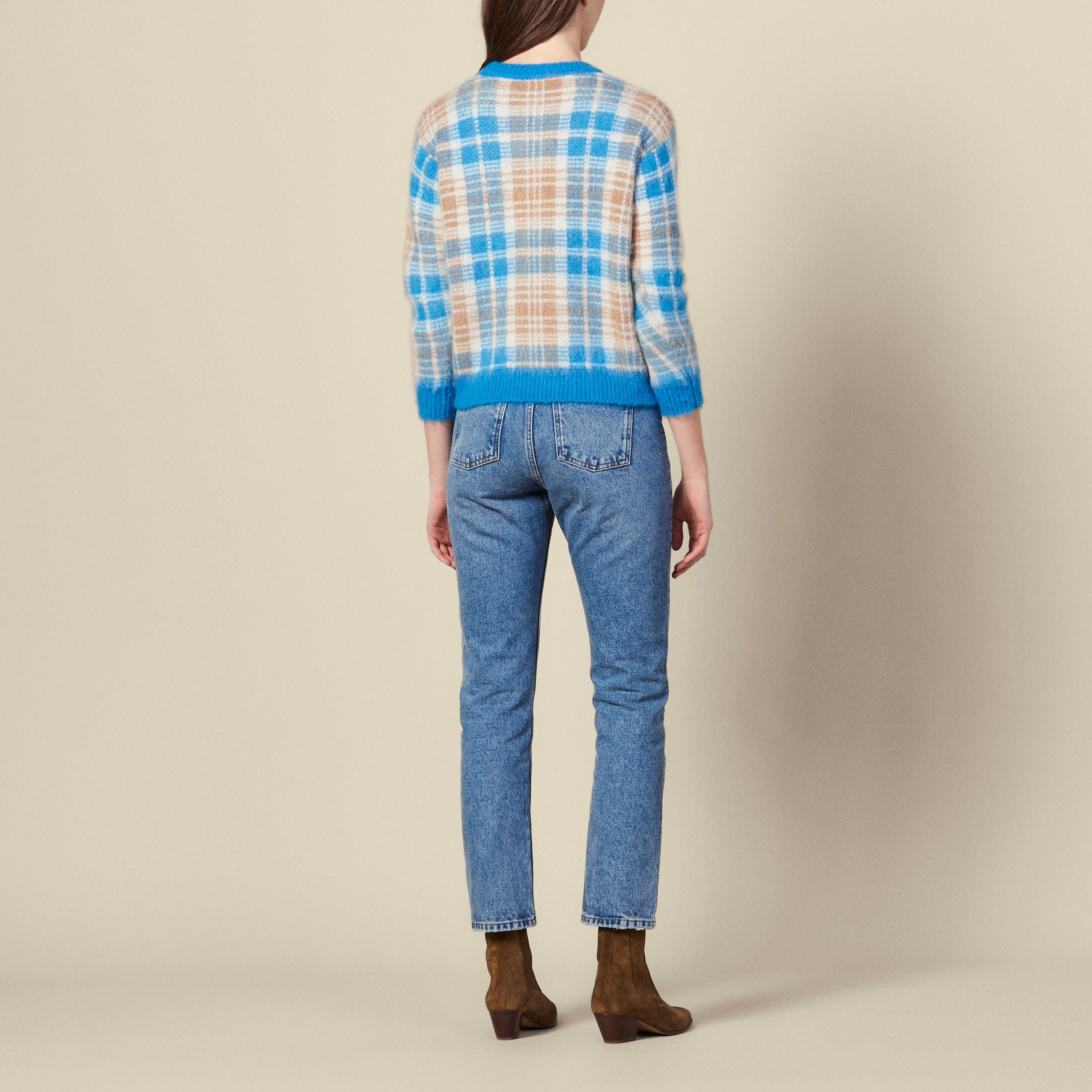 Pull effet poilu en jacquard carreaux Sandro seconde main