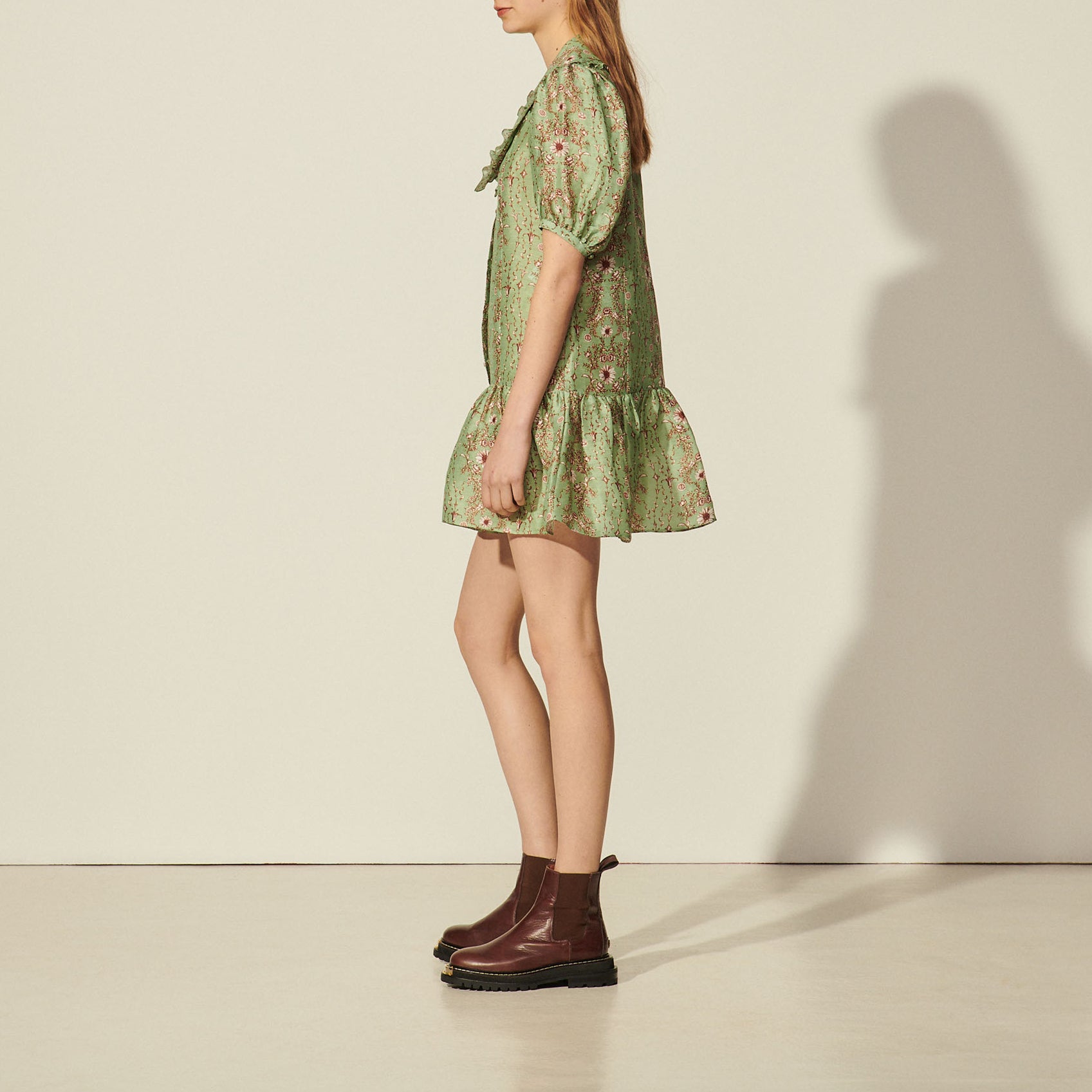 Robe courte imprimée à grand col Sandro seconde main