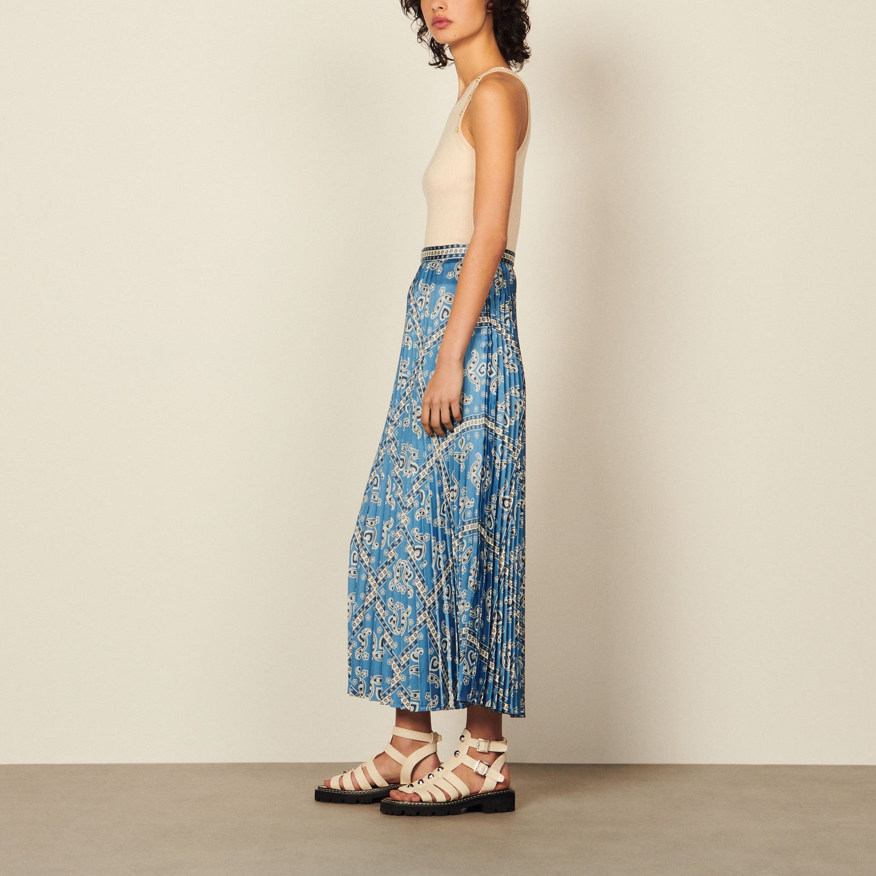 Jupe longue imprimée et plissée Sandro seconde main