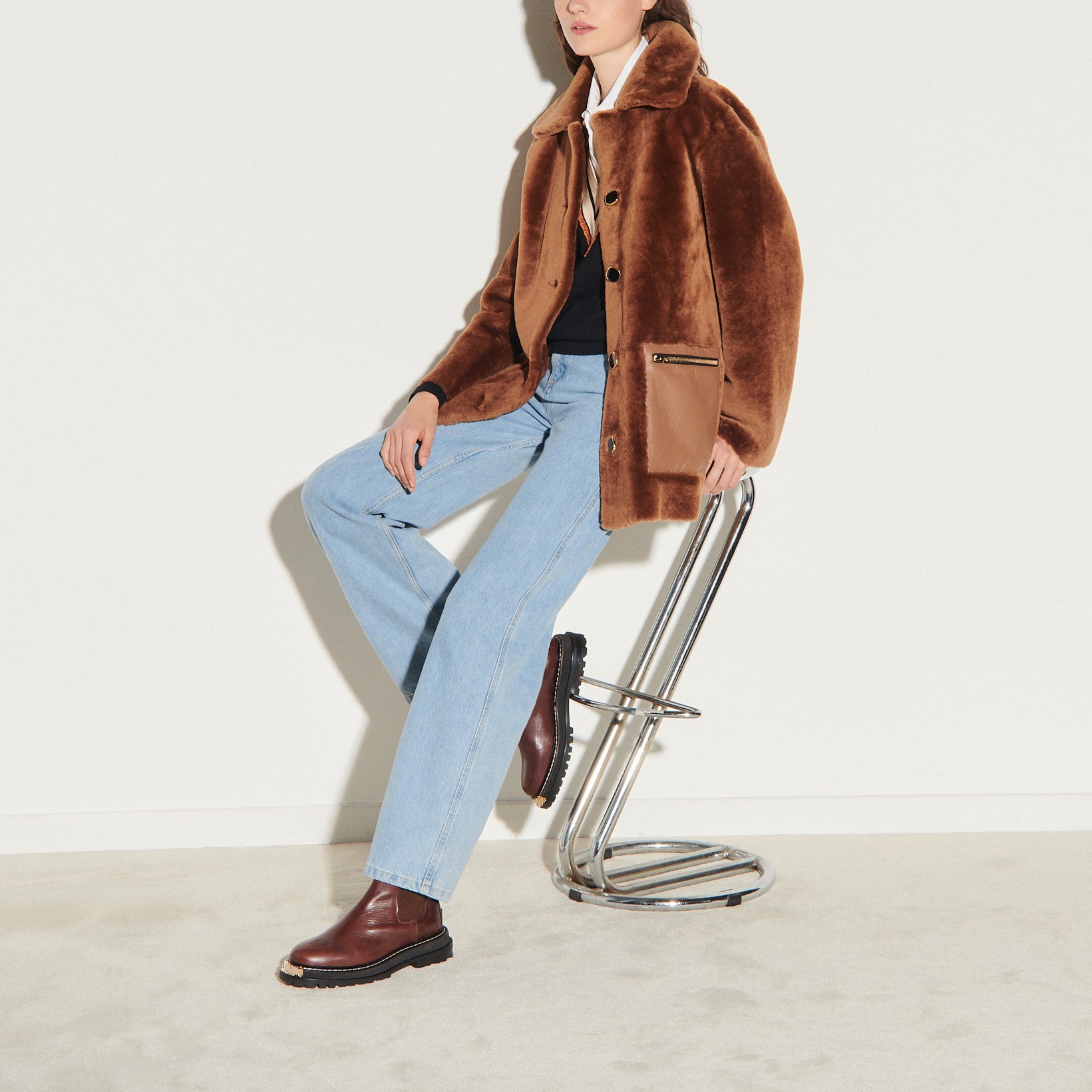 Manteau en peau lainée à grand col Sandro seconde main