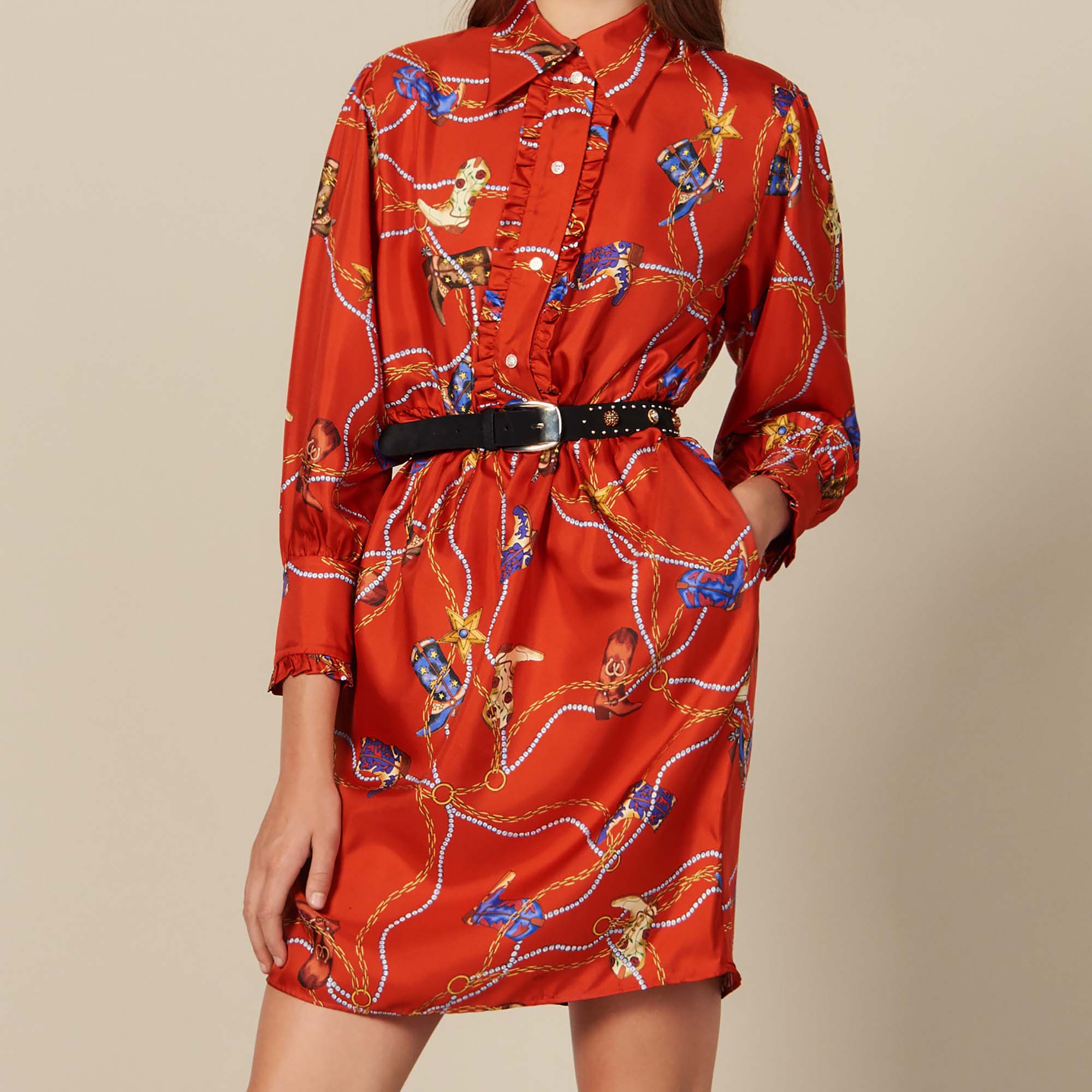 Robe courte en twill de soie imprimée Sandro seconde main